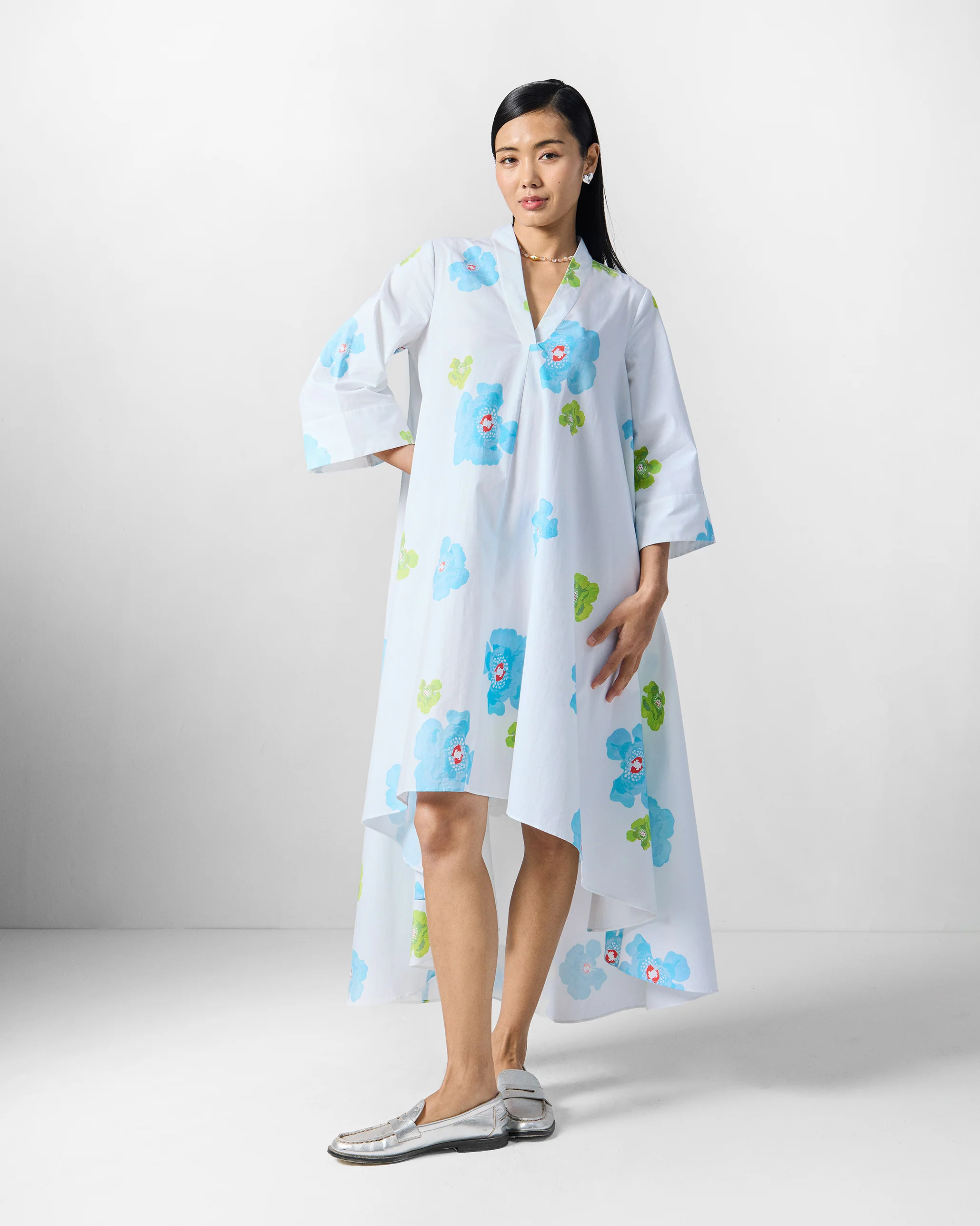 Nava Dress - White & Blue Printed - Image 7