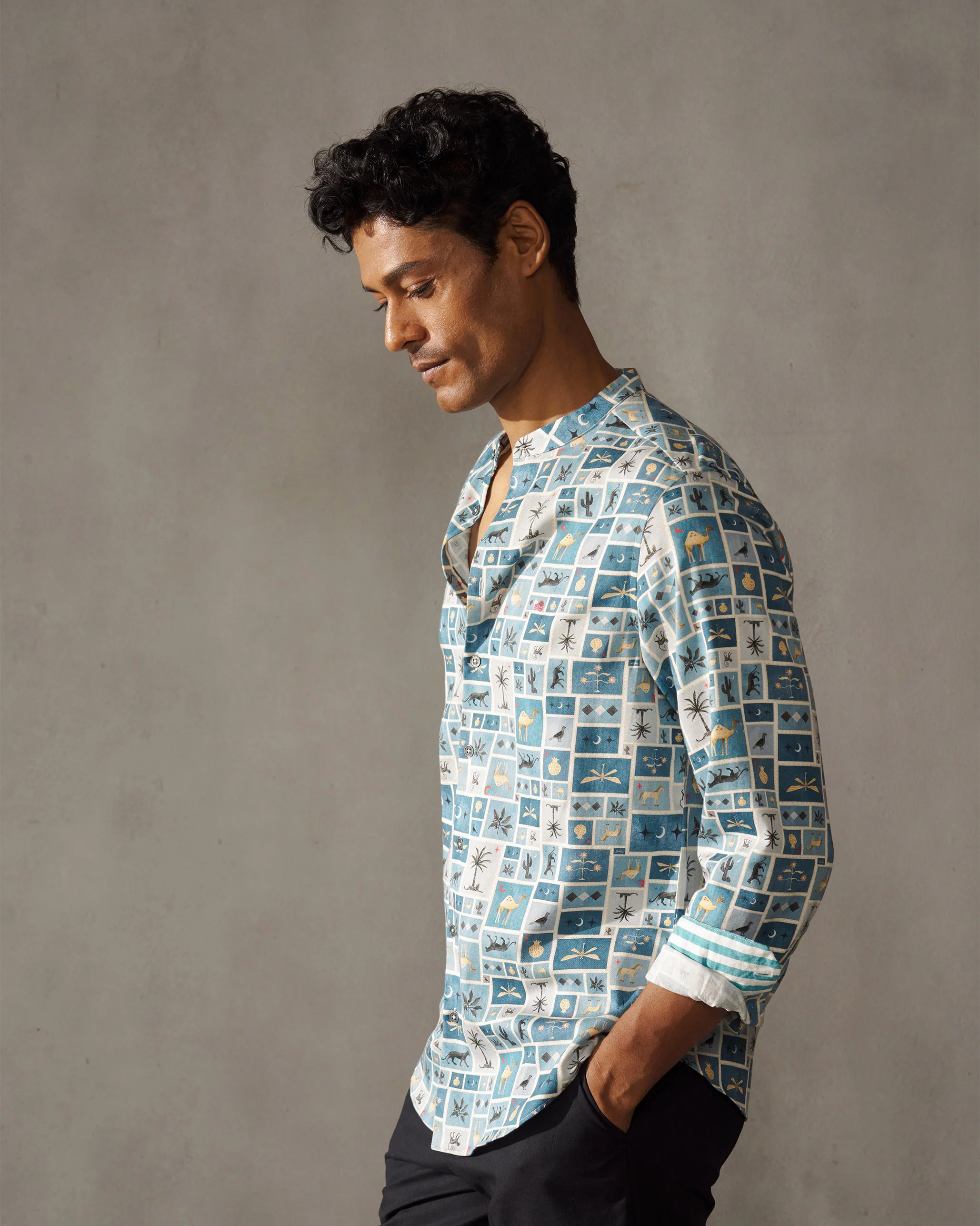 Nawab Shirt - Blue Print - Image 3