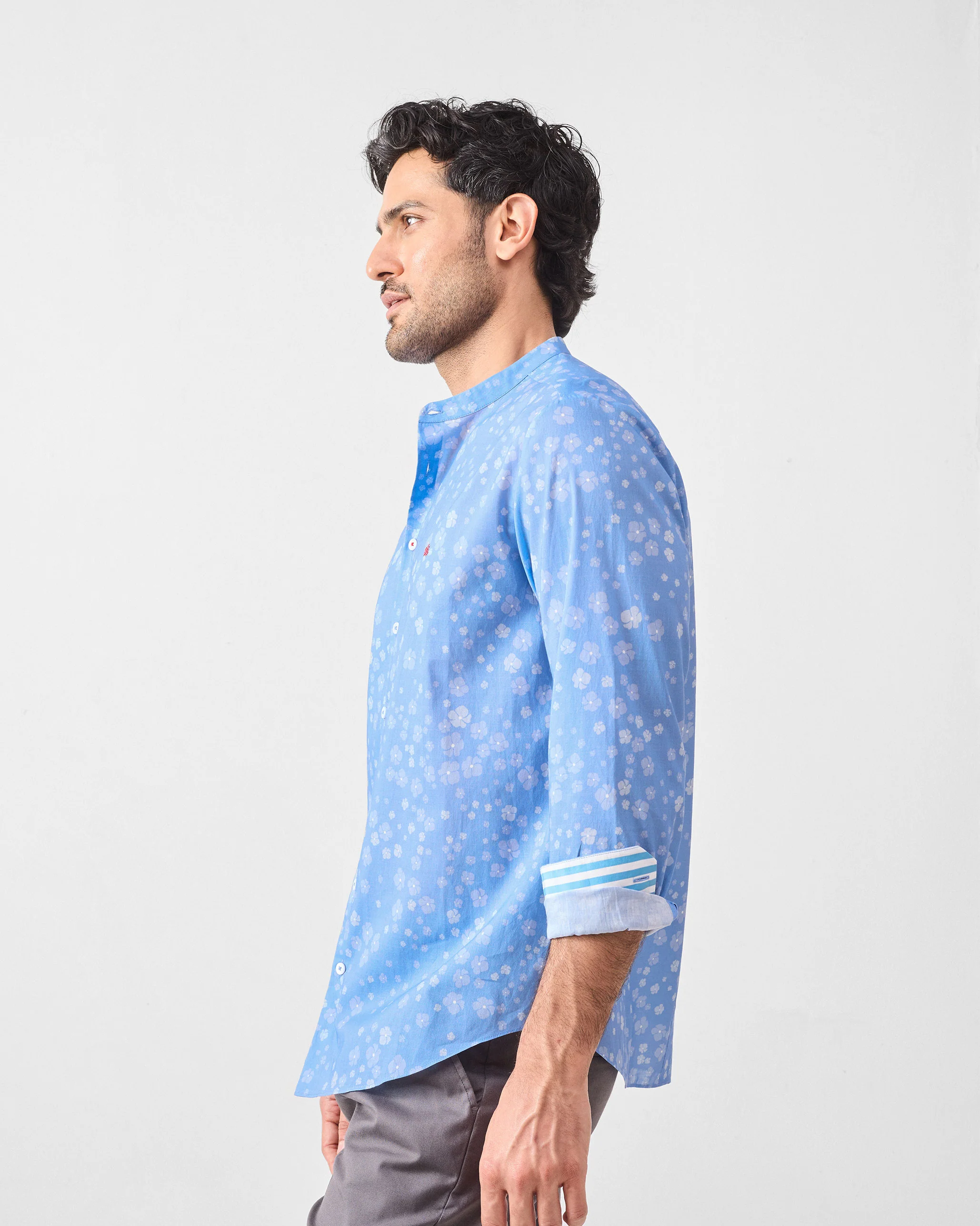 Nawab Shirt - Blue Printed - Image 3