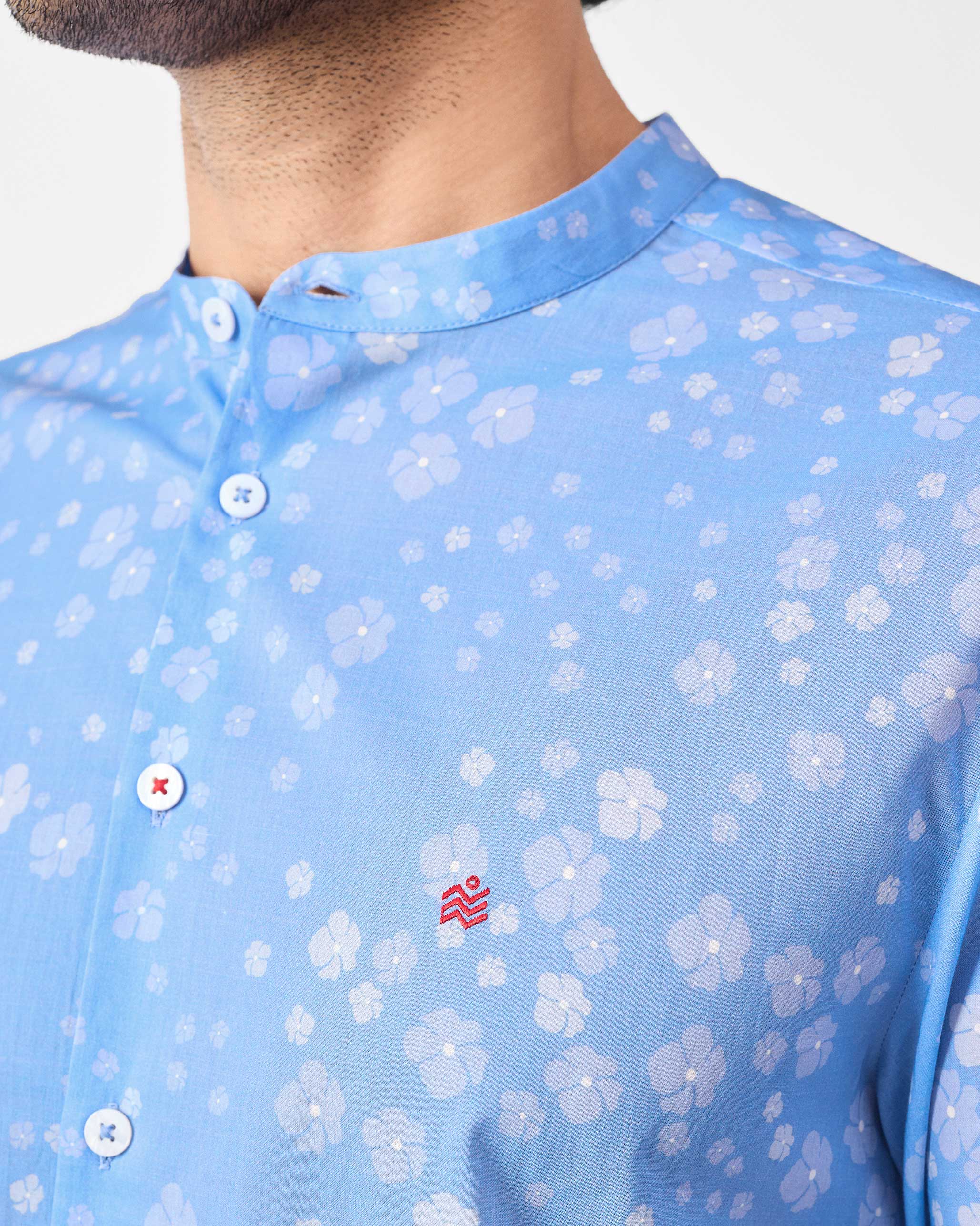 Nawab Shirt - Blue Printed - Image 5