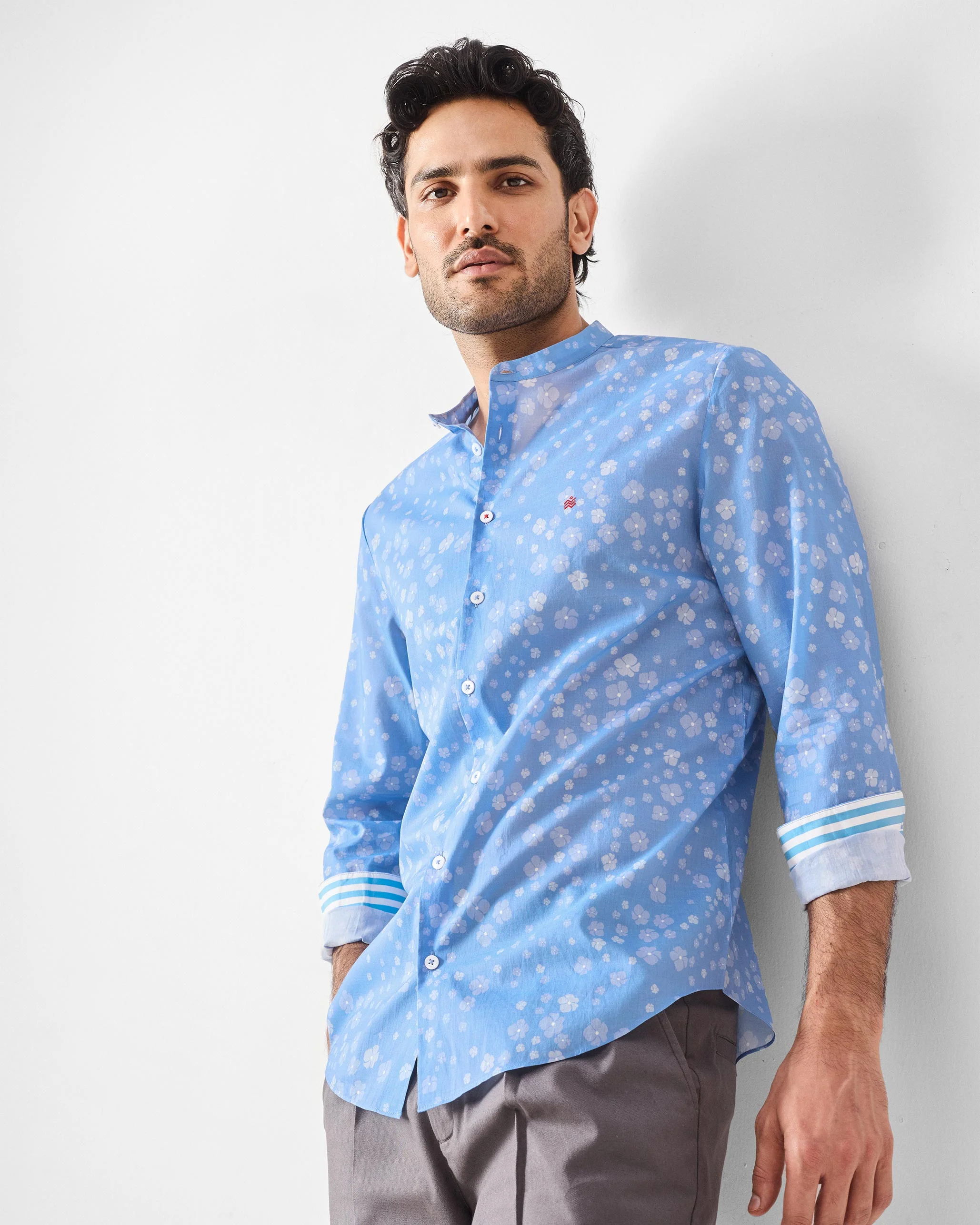 Nawab Shirt - Blue Printed - Image 6