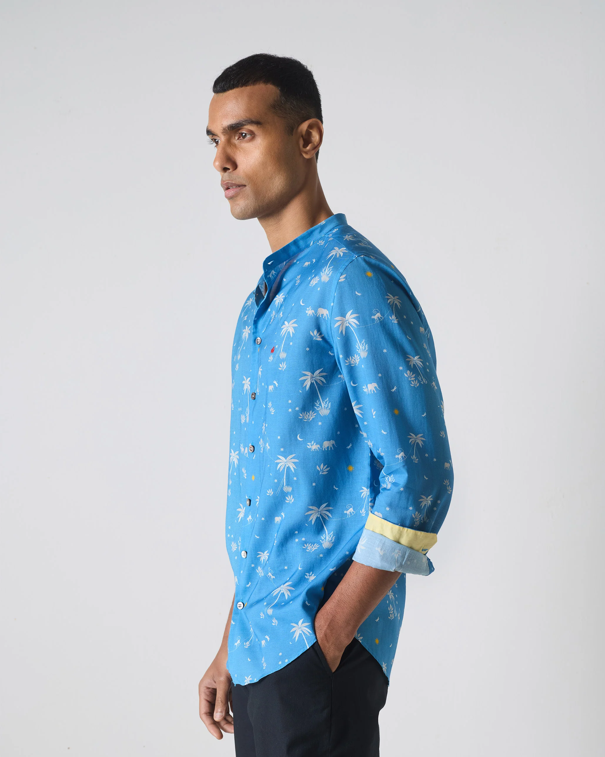 Nawab Shirt - Blue & White Print - Image 2
