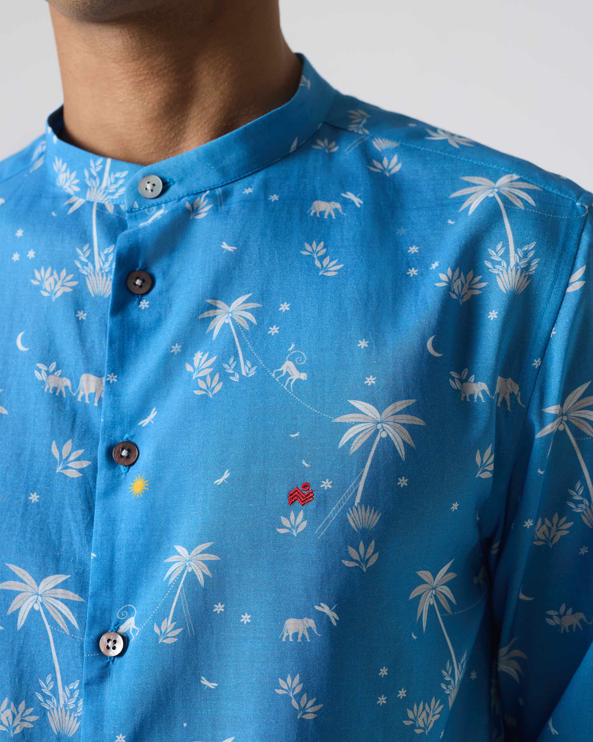 Nawab Shirt - Blue & White Print - Image 4