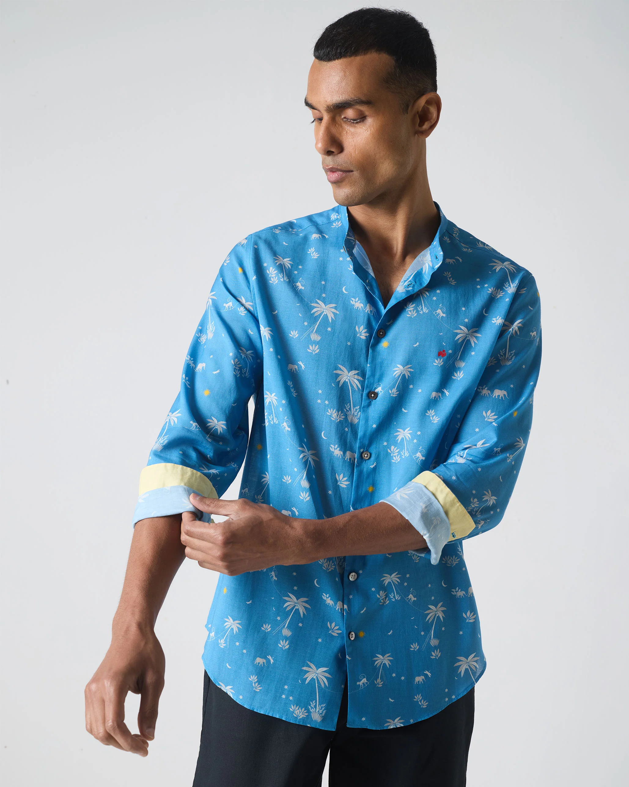 Nawab Shirt - Blue & White Print - Image 6