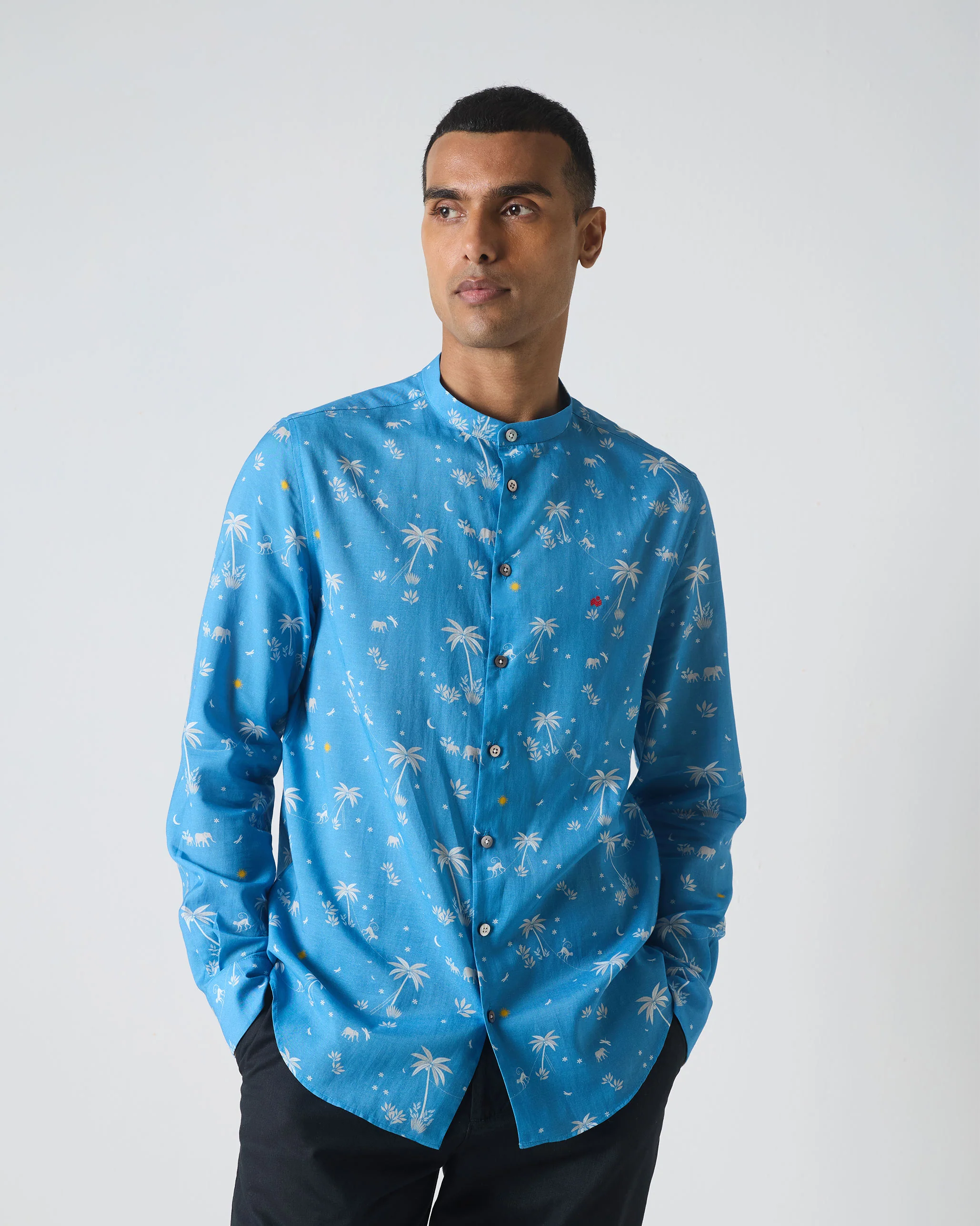 Nawab Shirt - Blue & White Print - Image 7