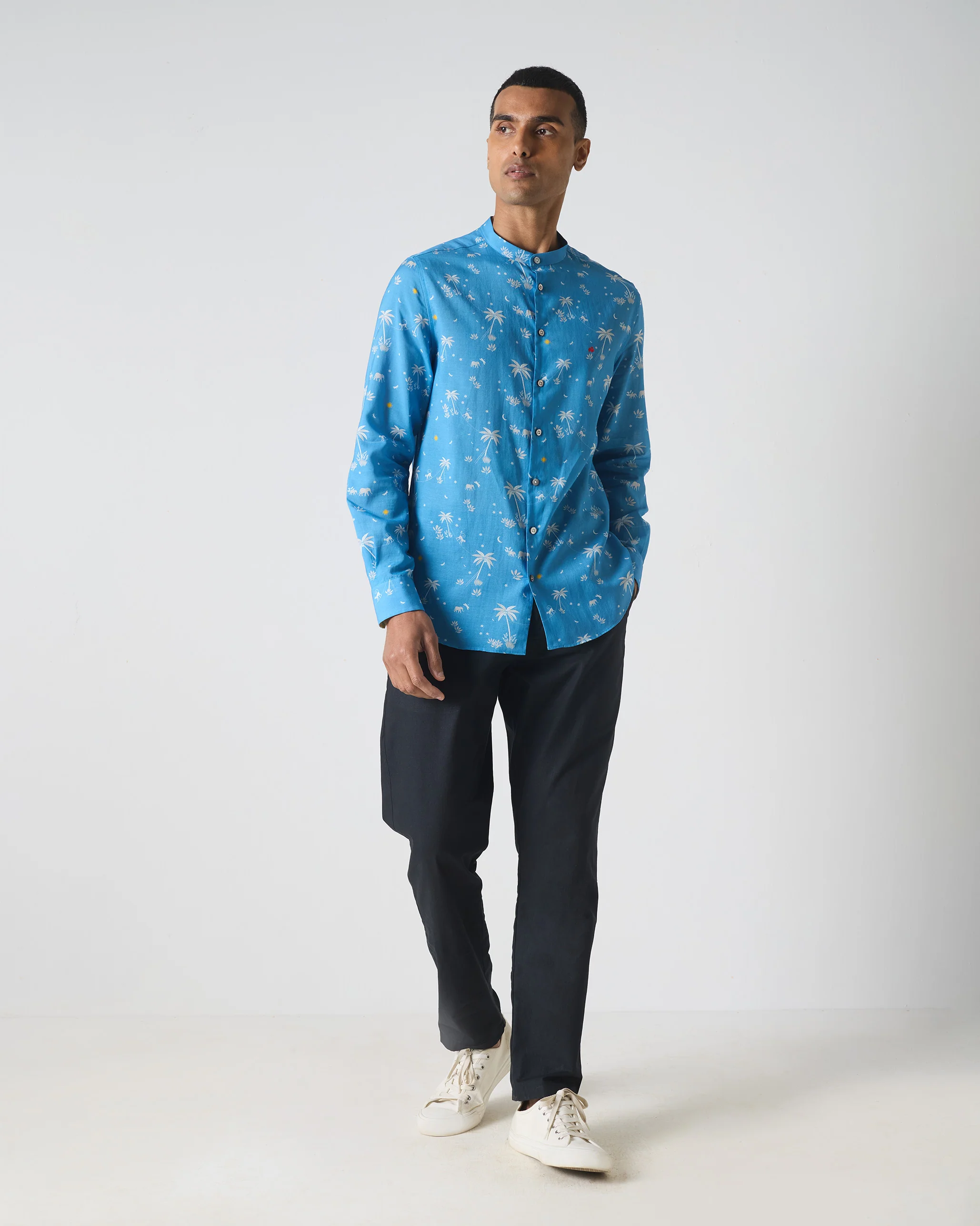 Nawab Shirt - Blue & White Print - Image 8