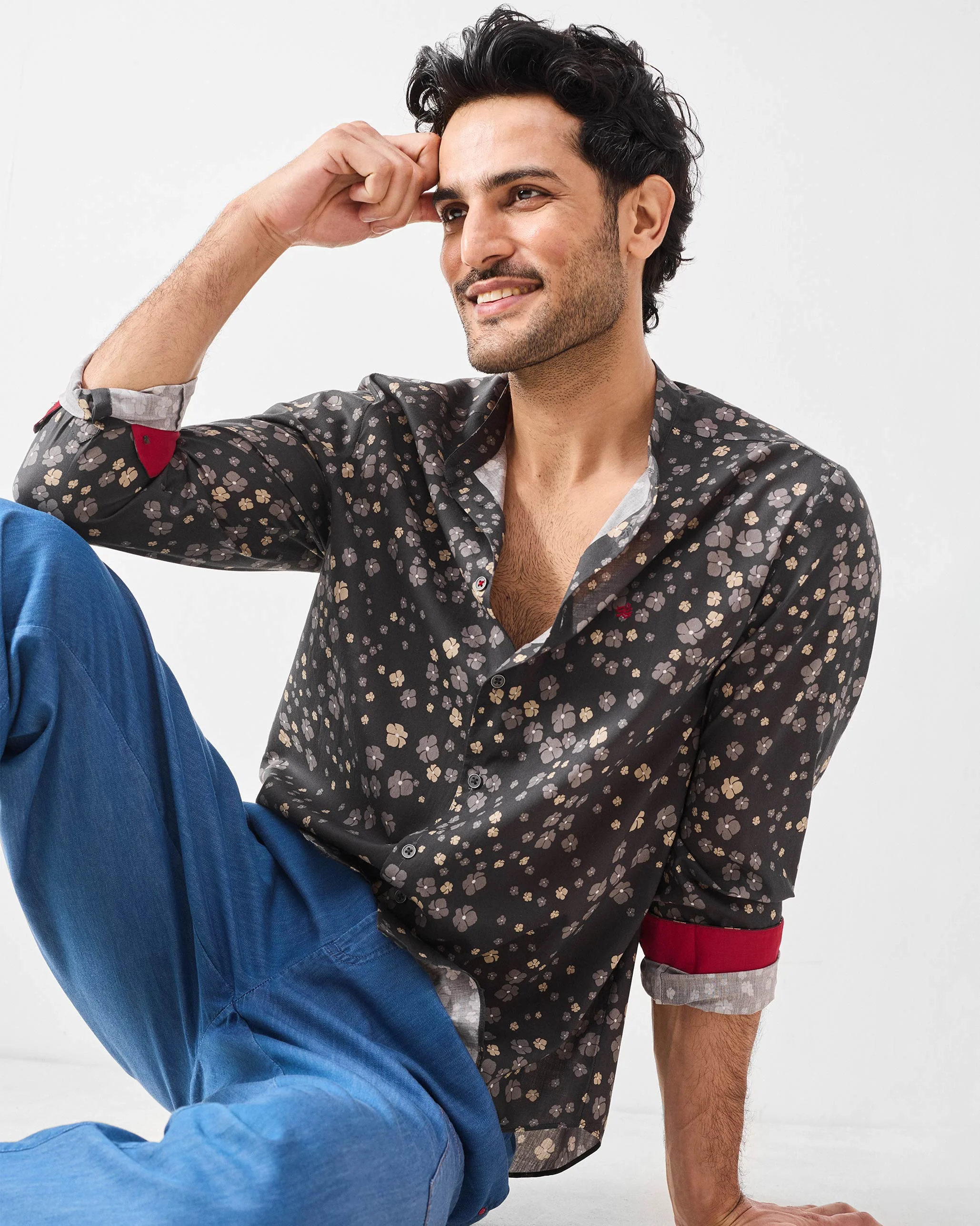 Nawab Shirt - Charcoal Printed - Image 6