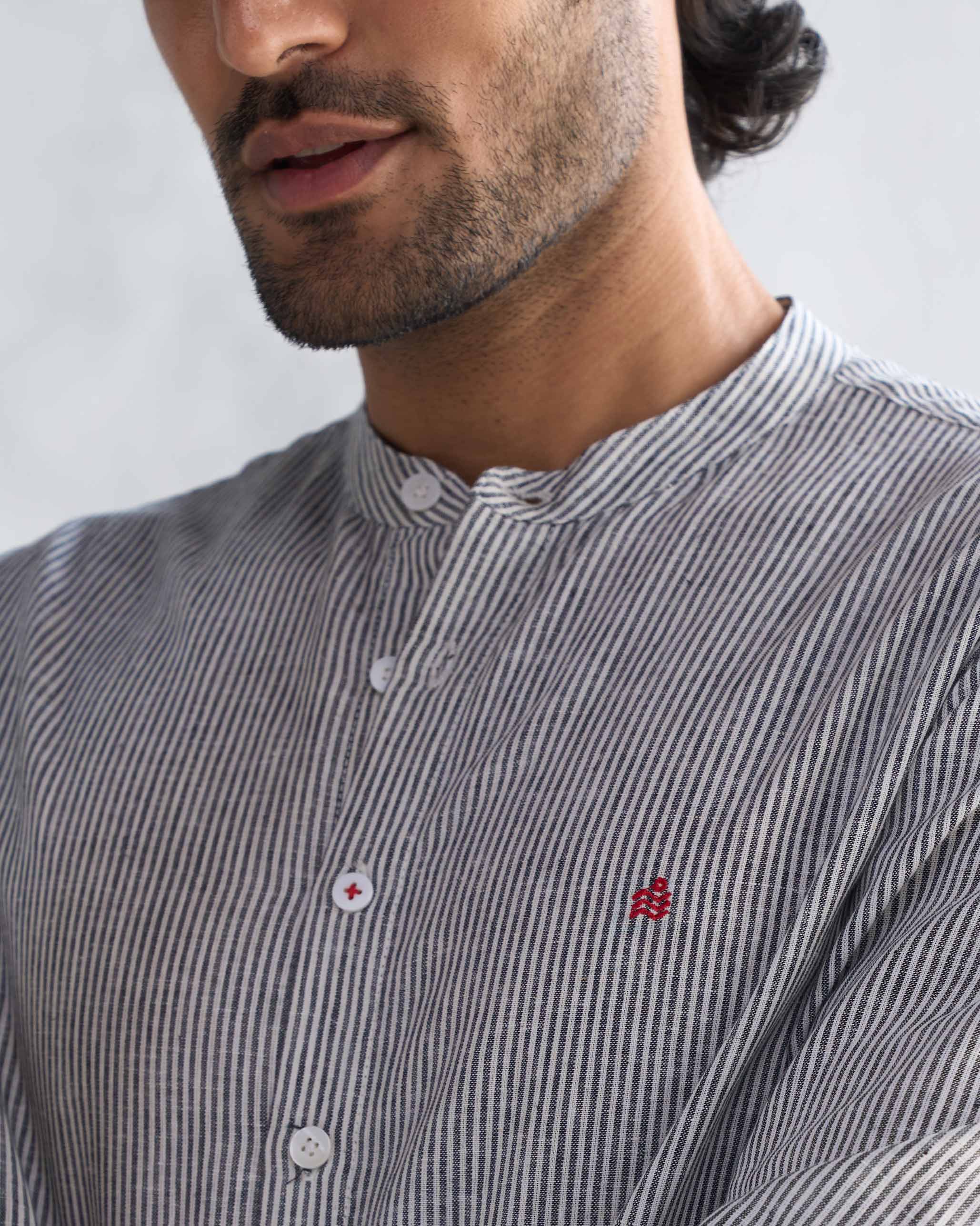 Nawab Shirt - Charcoal Stripe - Image 3