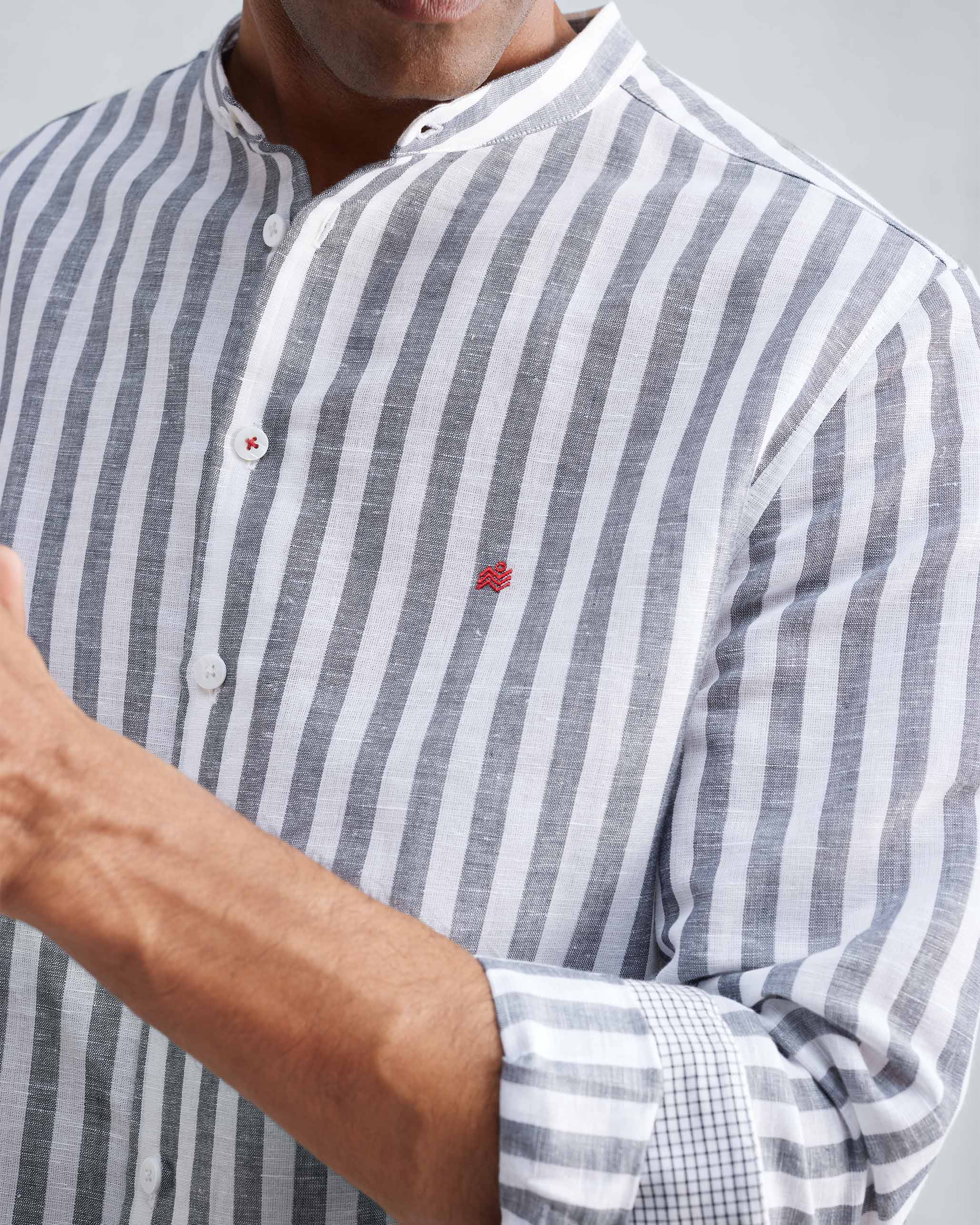 Nawab Shirt - Charcoal & White Stripes - Image 2