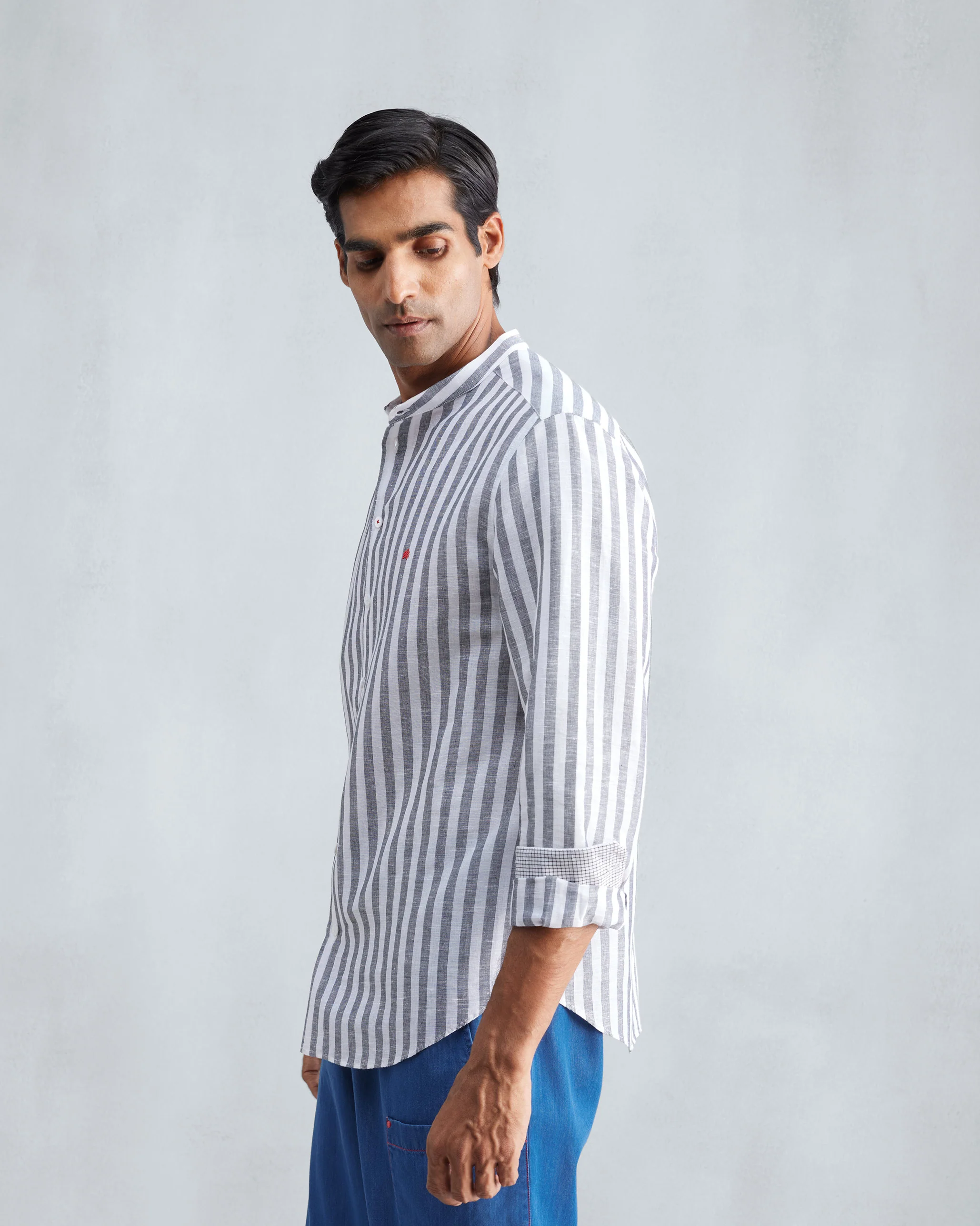 Nawab Shirt - Charcoal & White Stripes - Image 3