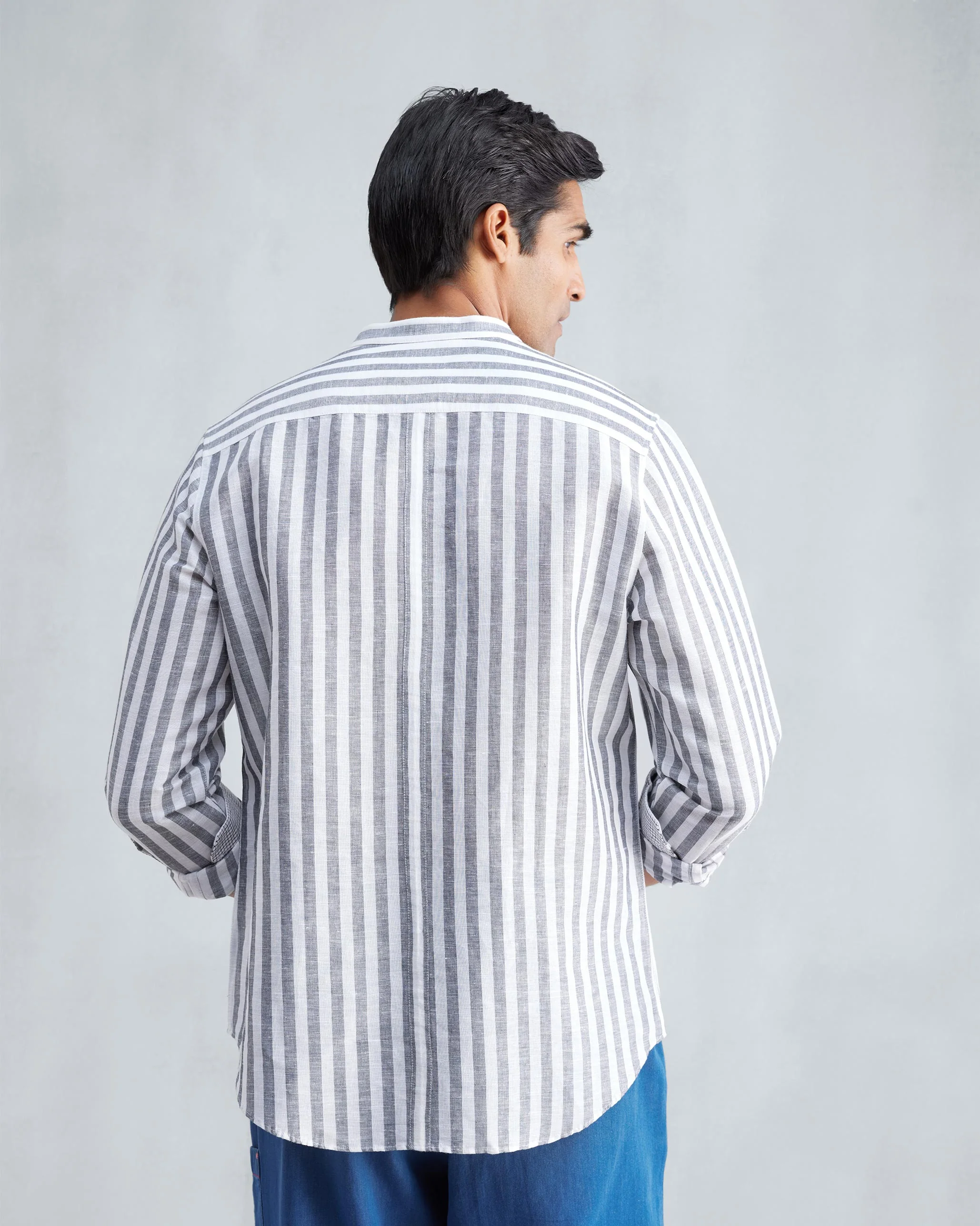Nawab Shirt - Charcoal & White Stripes - Image 4