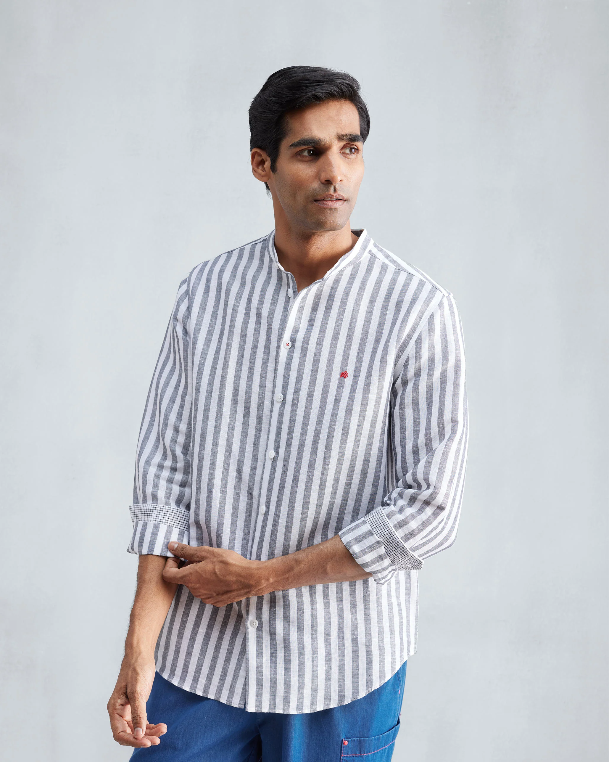 Nawab Shirt - Charcoal & White Stripes - Image 5