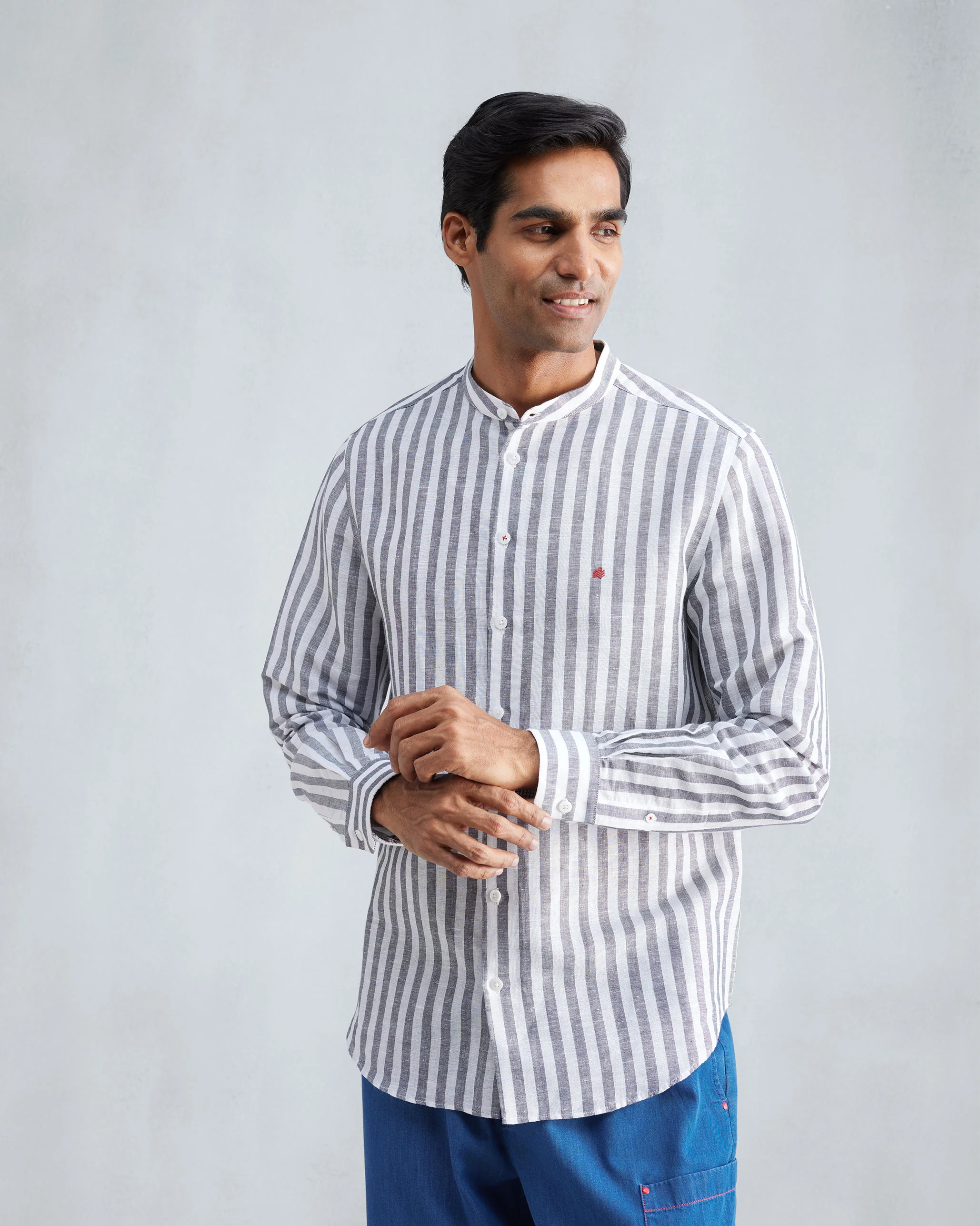 Nawab Shirt - Charcoal & White Stripes - Image 6