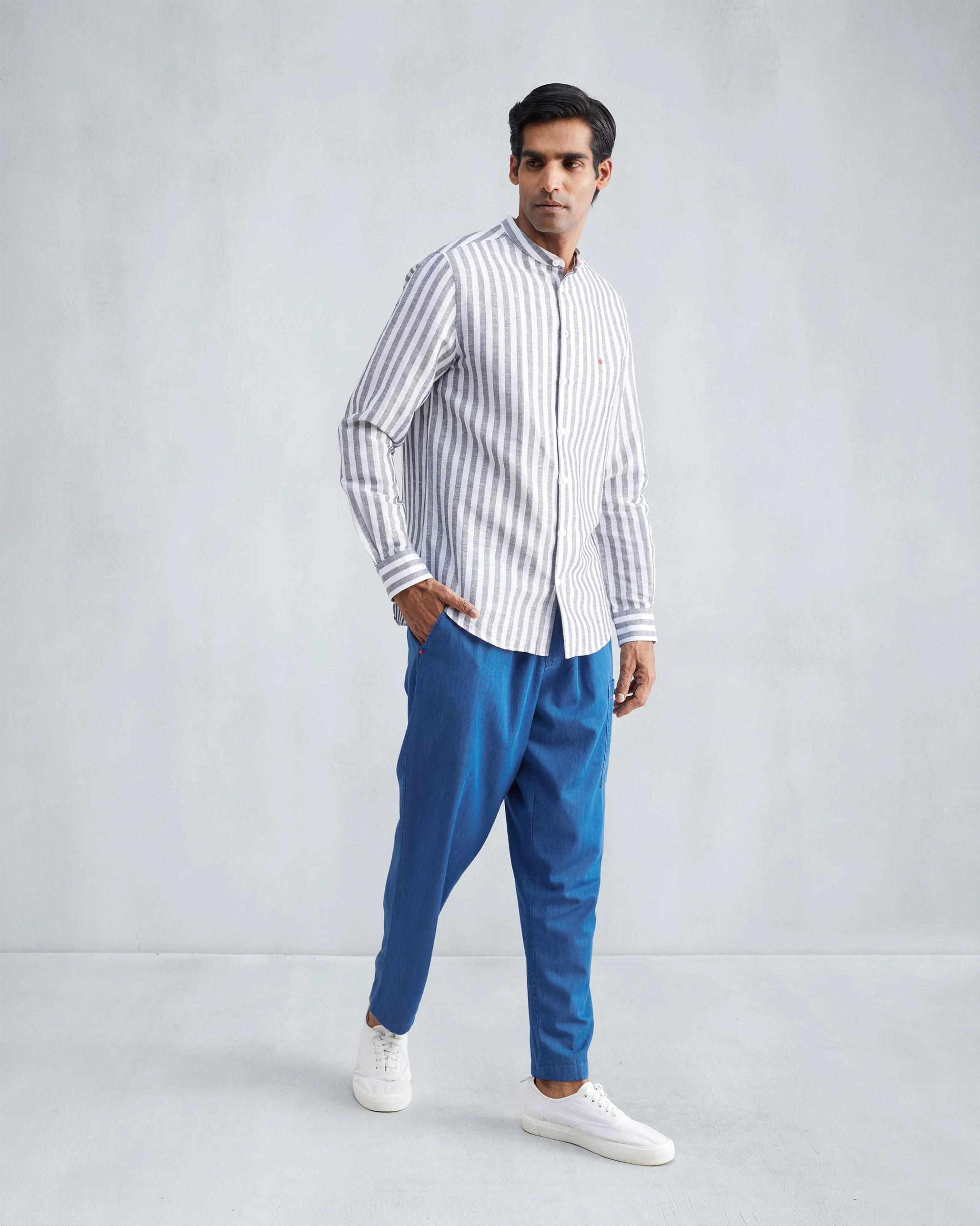 Nawab Shirt - Charcoal & White Stripes - Image 7