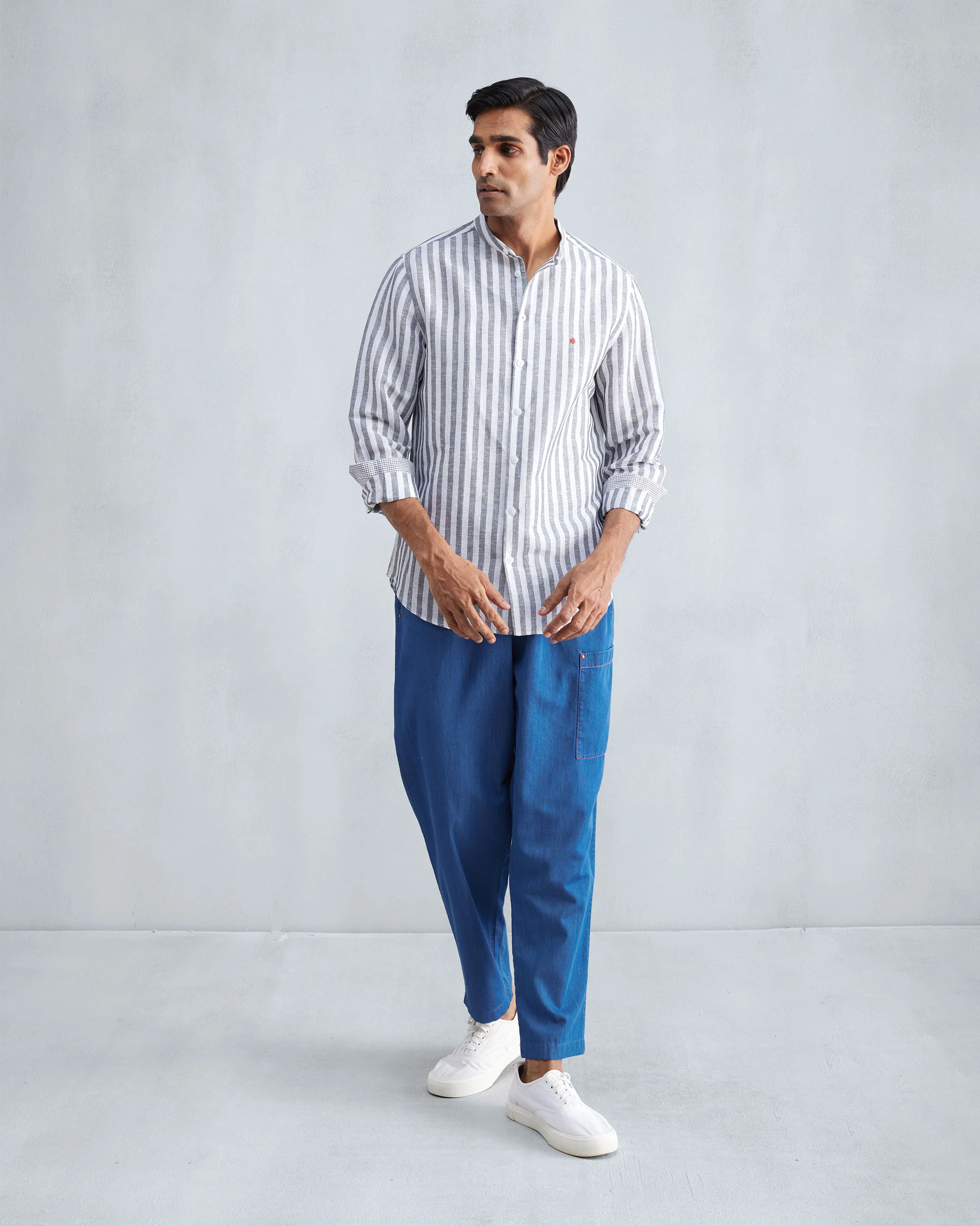 Nawab Shirt - Charcoal & White Stripes - Image 8