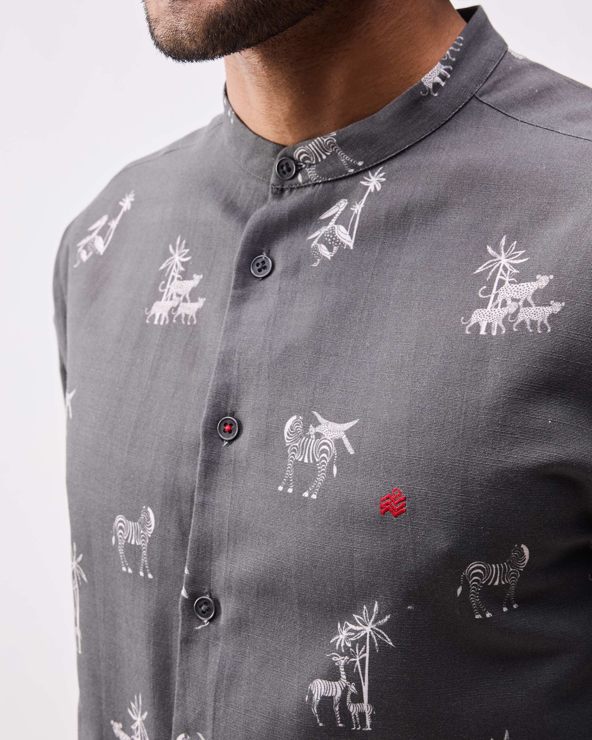 Nawab Shirt - Grey Print - Image 2