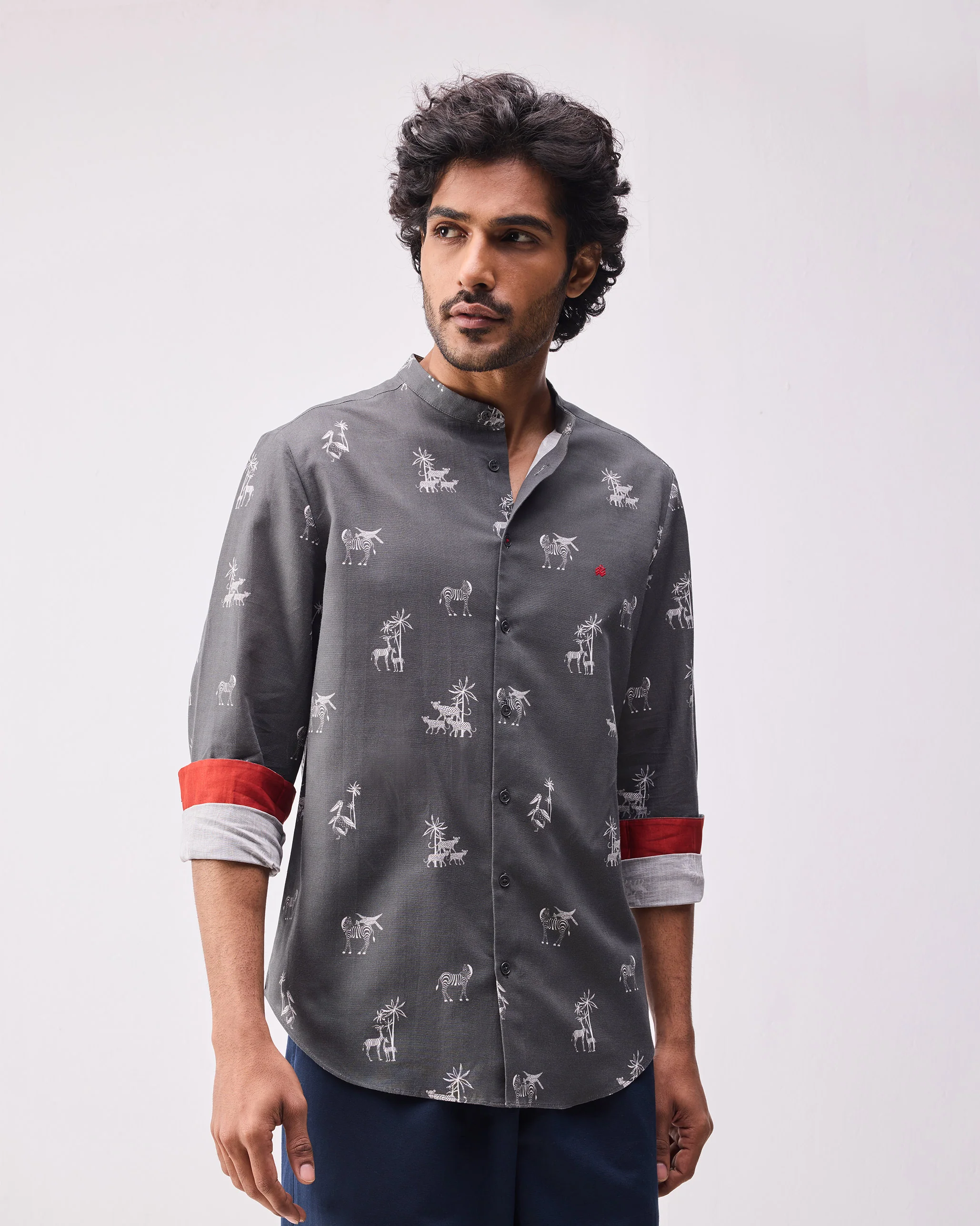 Nawab Shirt - Grey Print - Image 5