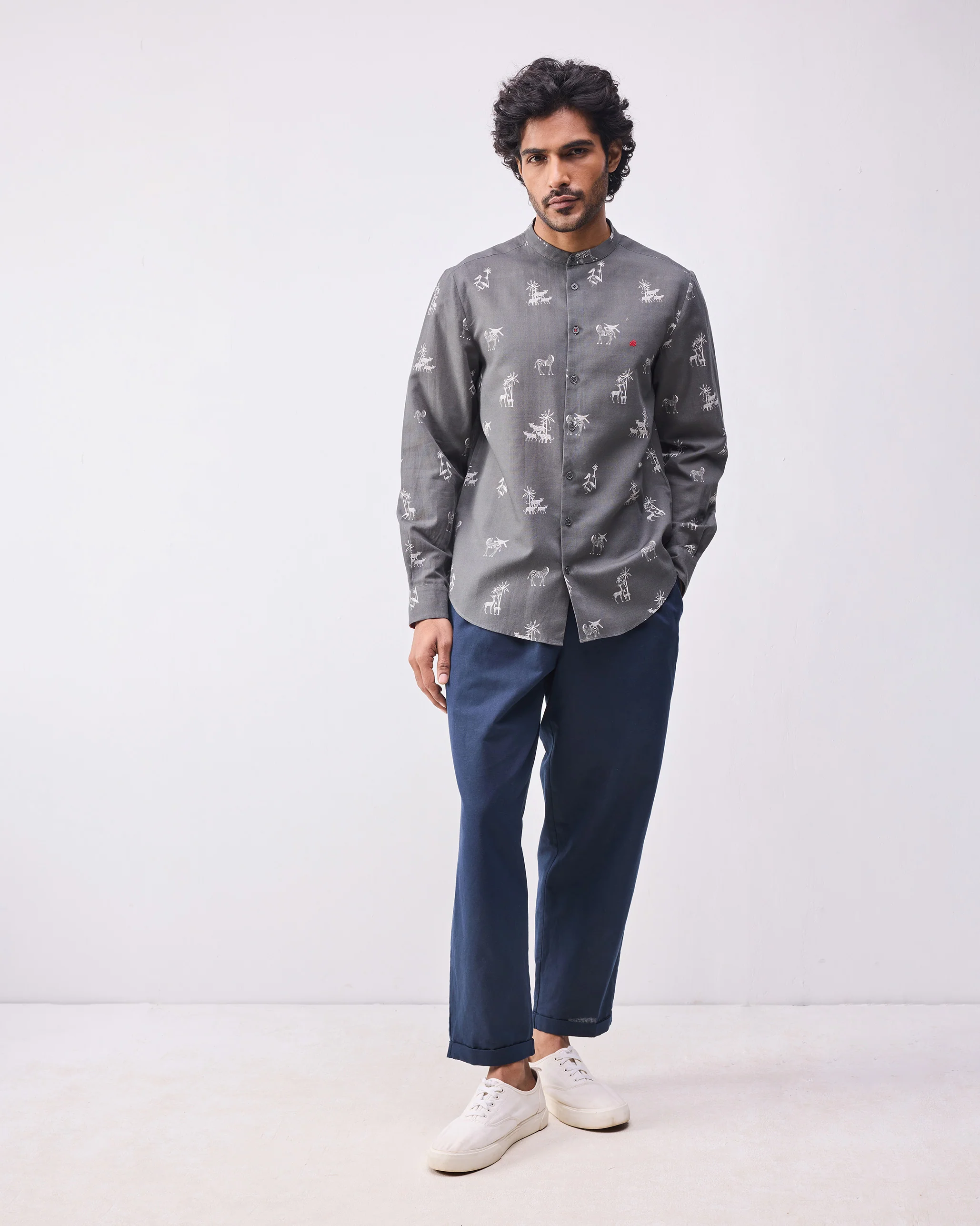 Nawab Shirt - Grey Print - Image 6