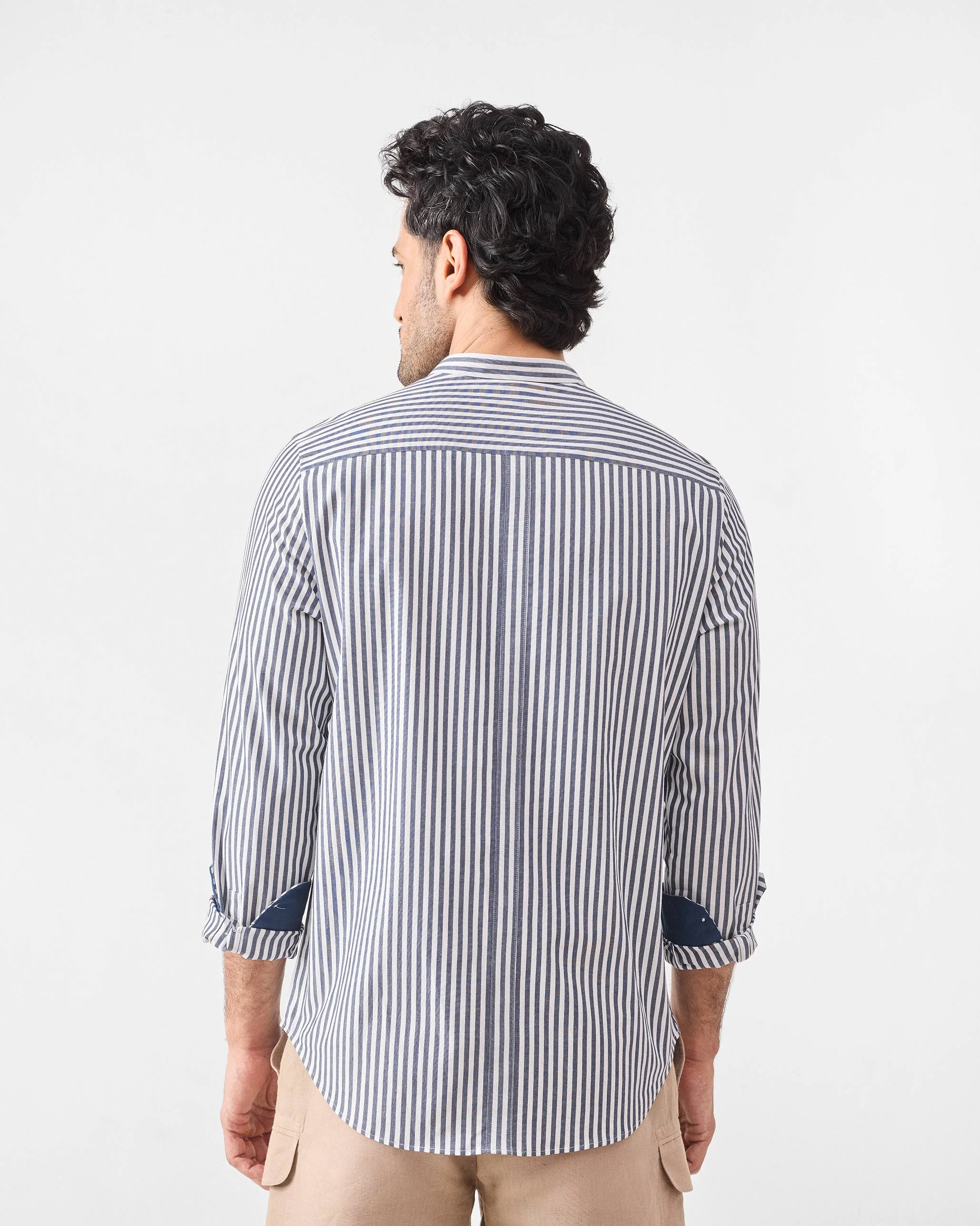 Nawab Shirt - Navy & White Stripes - Image 2