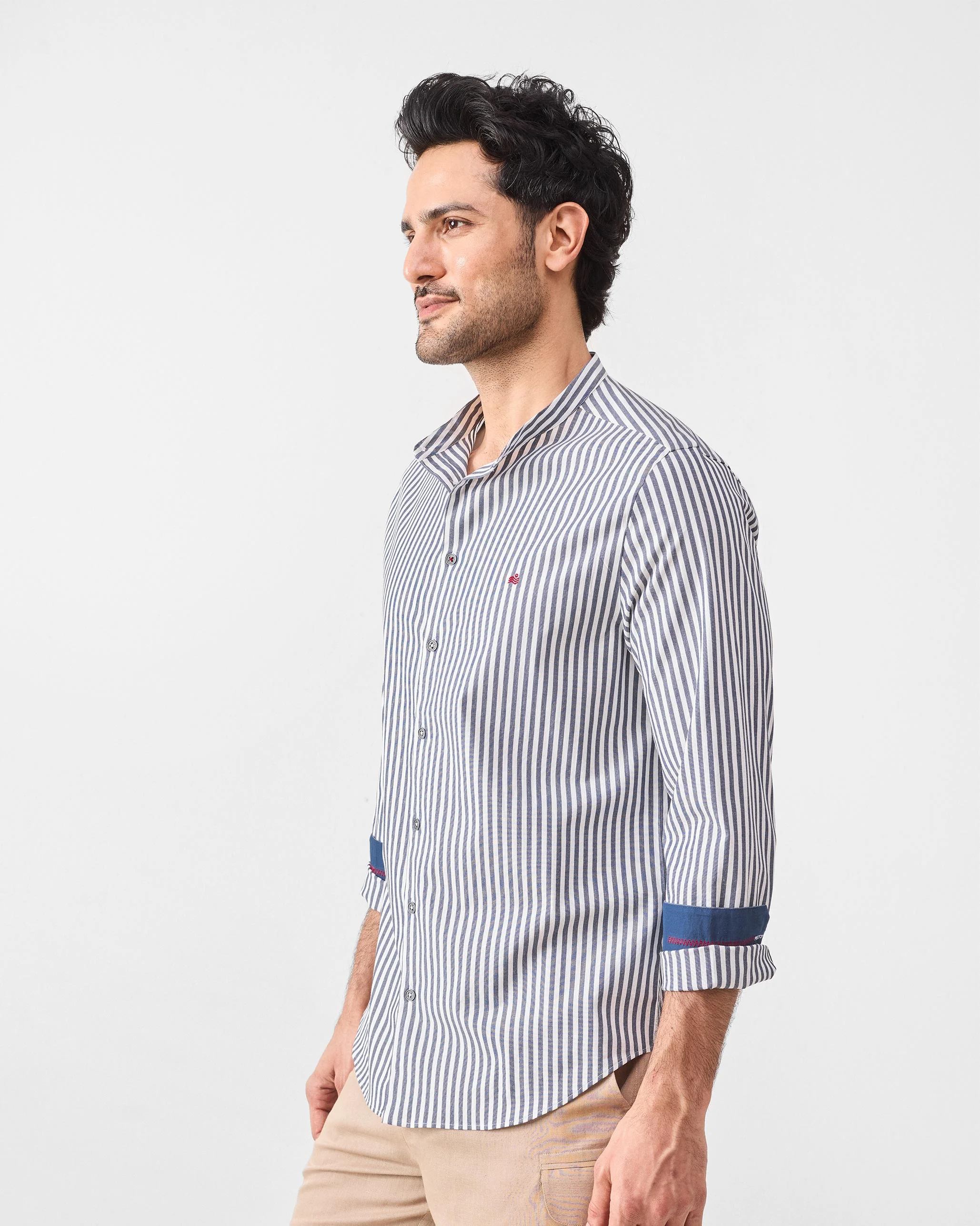 Nawab Shirt - Navy & White Stripes - Image 3