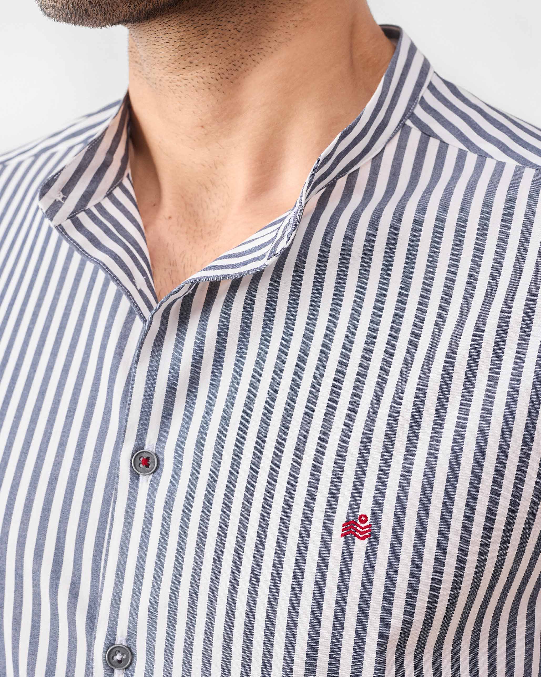 Nawab Shirt - Navy & White Stripes - Image 5