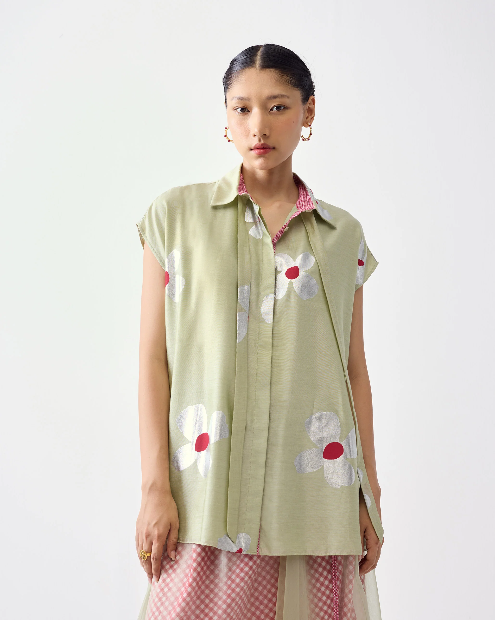 Neck Tie Shirt - Mint & Silver Print - Image 2