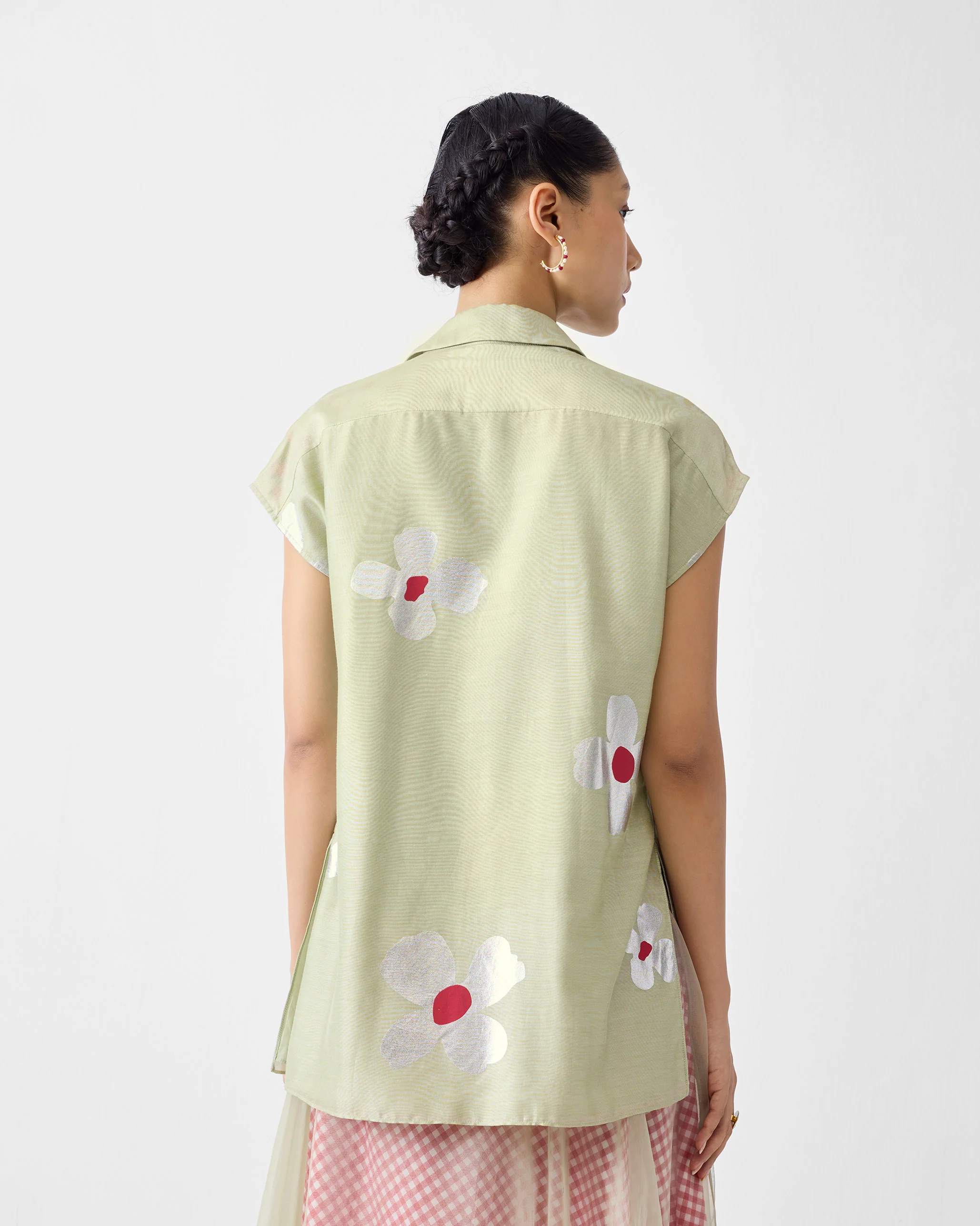 Neck Tie Shirt - Mint & Silver Print - Image 3