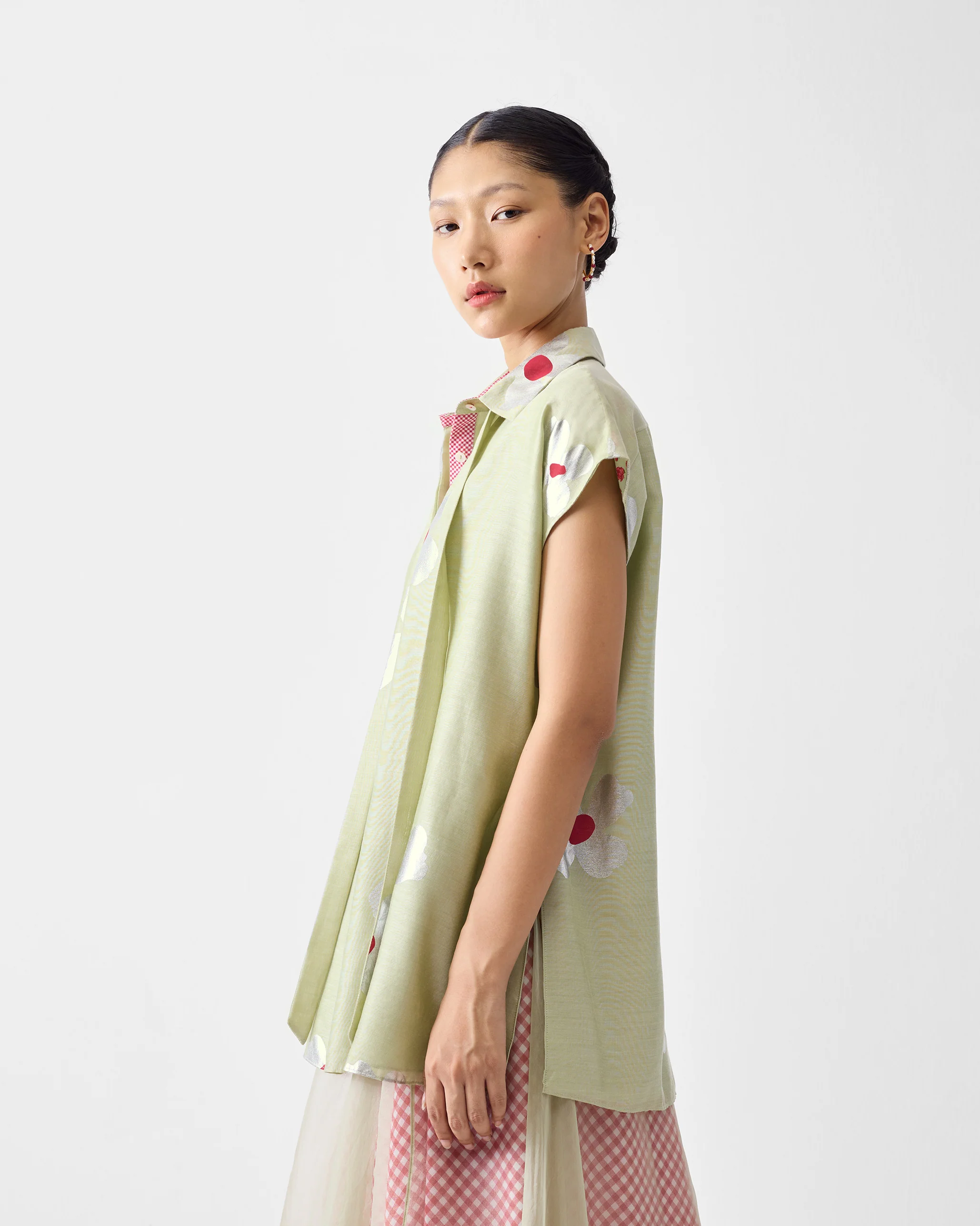 Neck Tie Shirt - Mint & Silver Print - Image 4