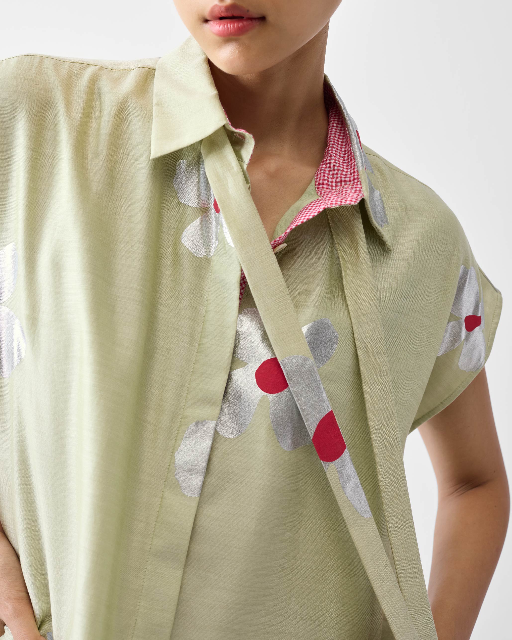 Neck Tie Shirt - Mint & Silver Print - Image 6