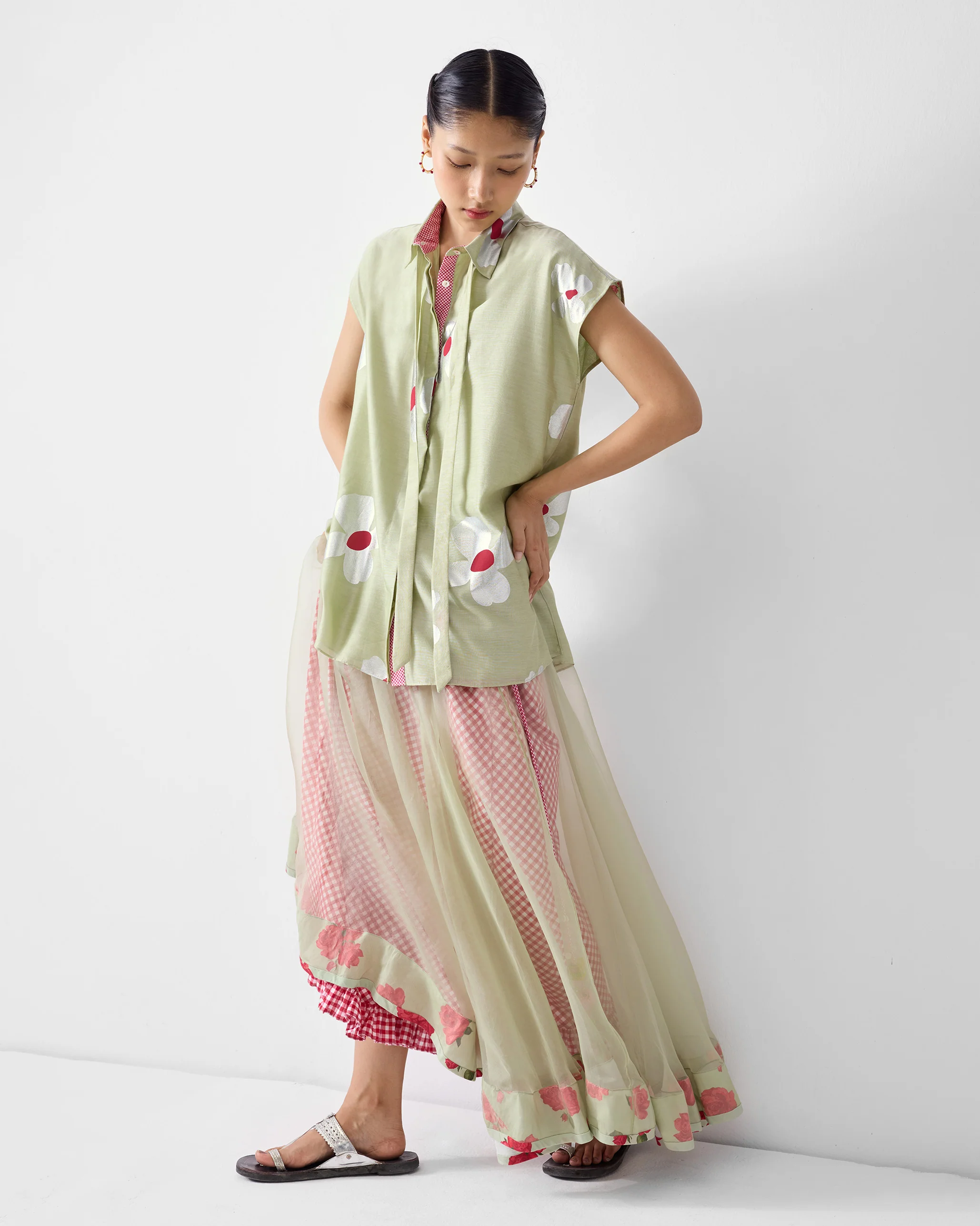 Neck Tie Shirt - Mint & Silver Print - Image 7