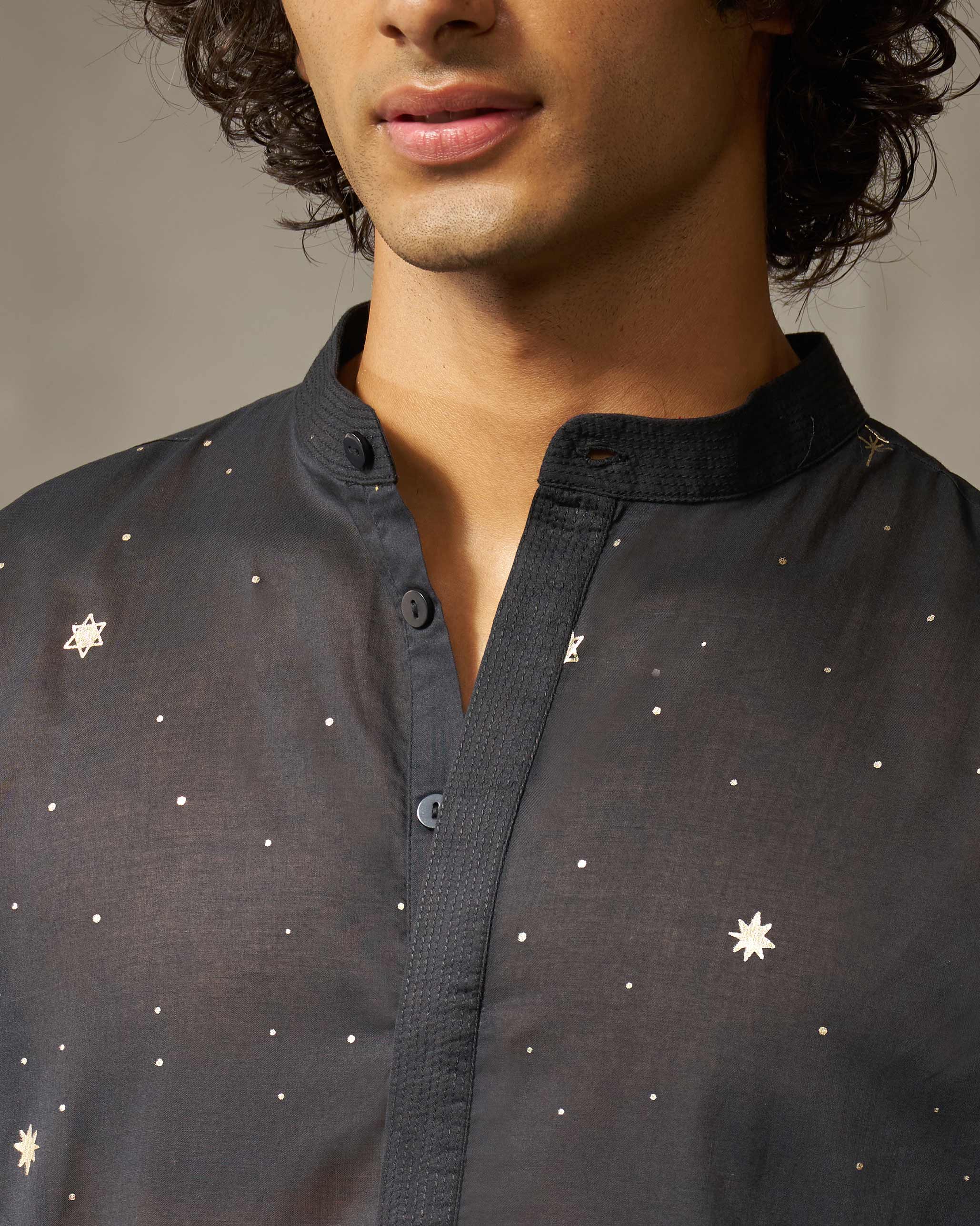 Neckband Kurta - Black Print - Image 2