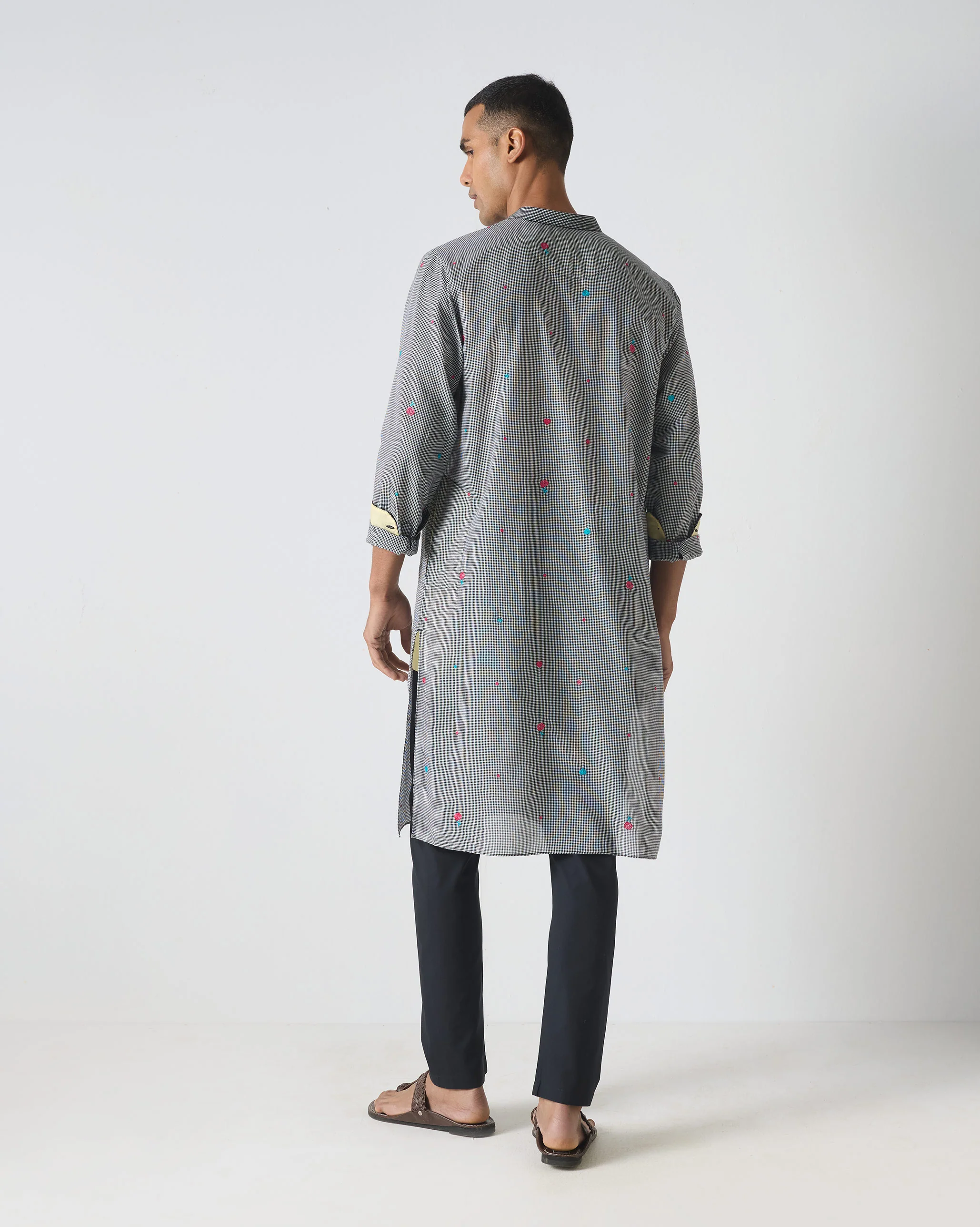 Neckband Kurta - Black & White Embroidered - Image 3