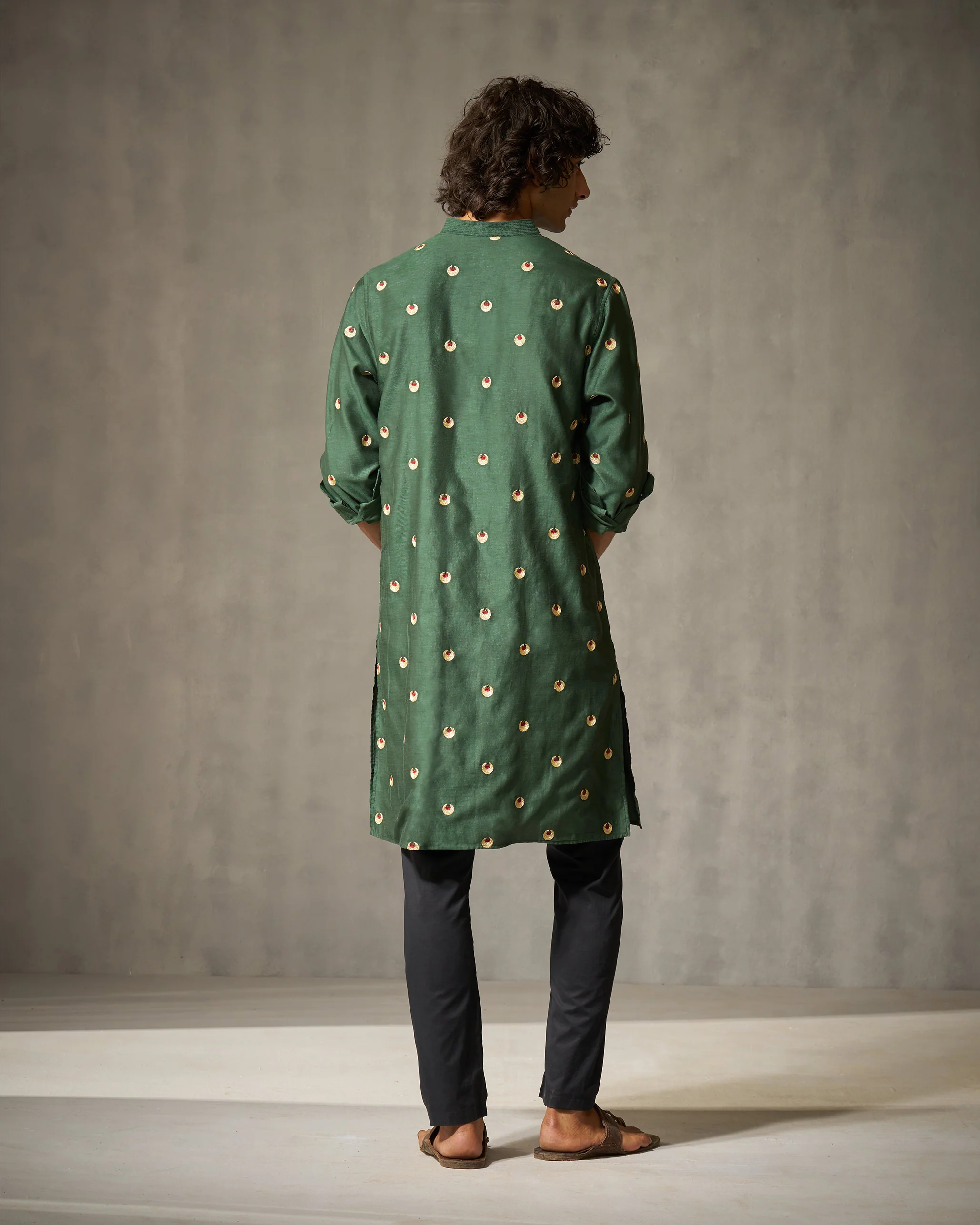 Neckband Kurta - Green Embroidery - Image 3