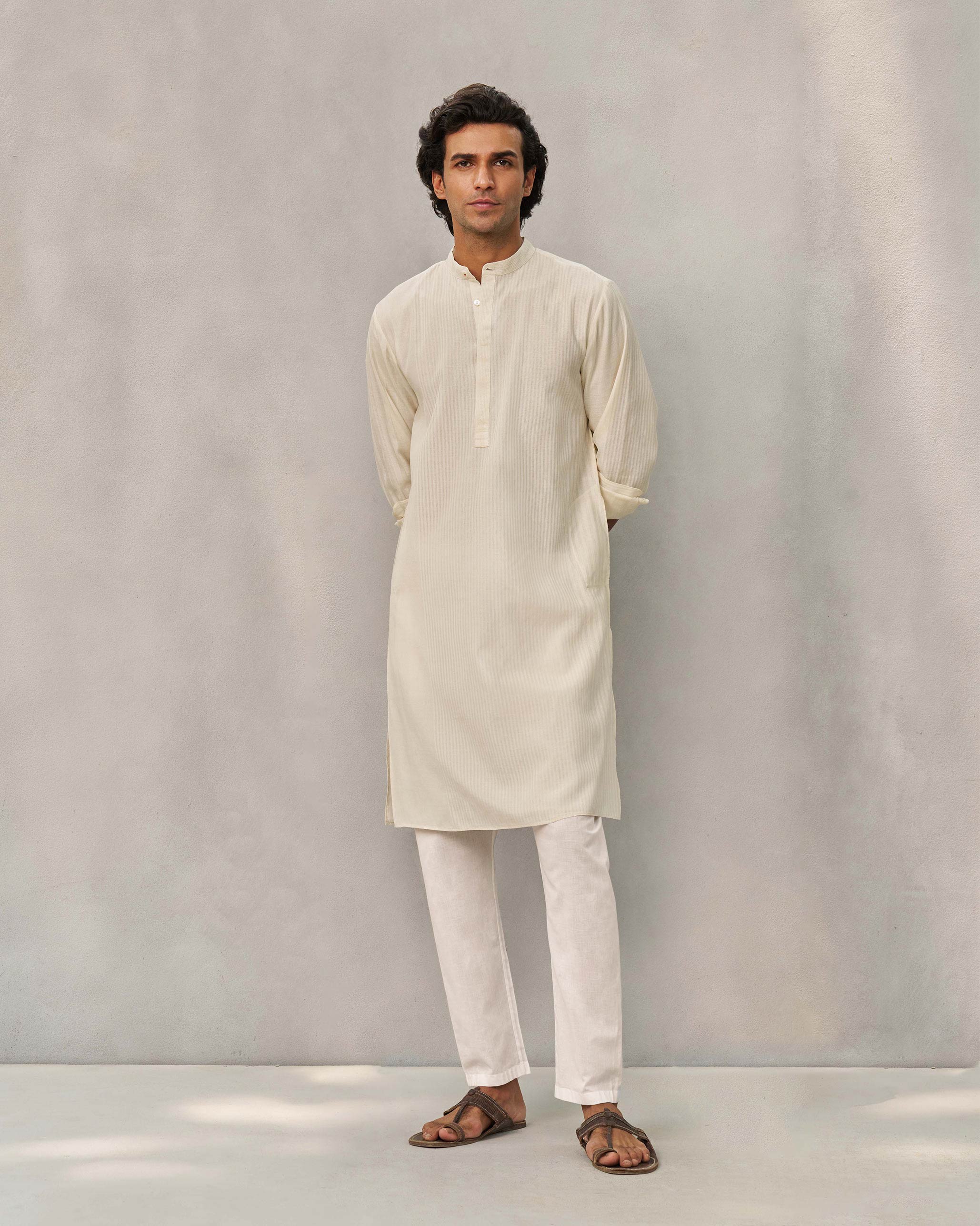 Neckband Kurta - Ivory - Image 6