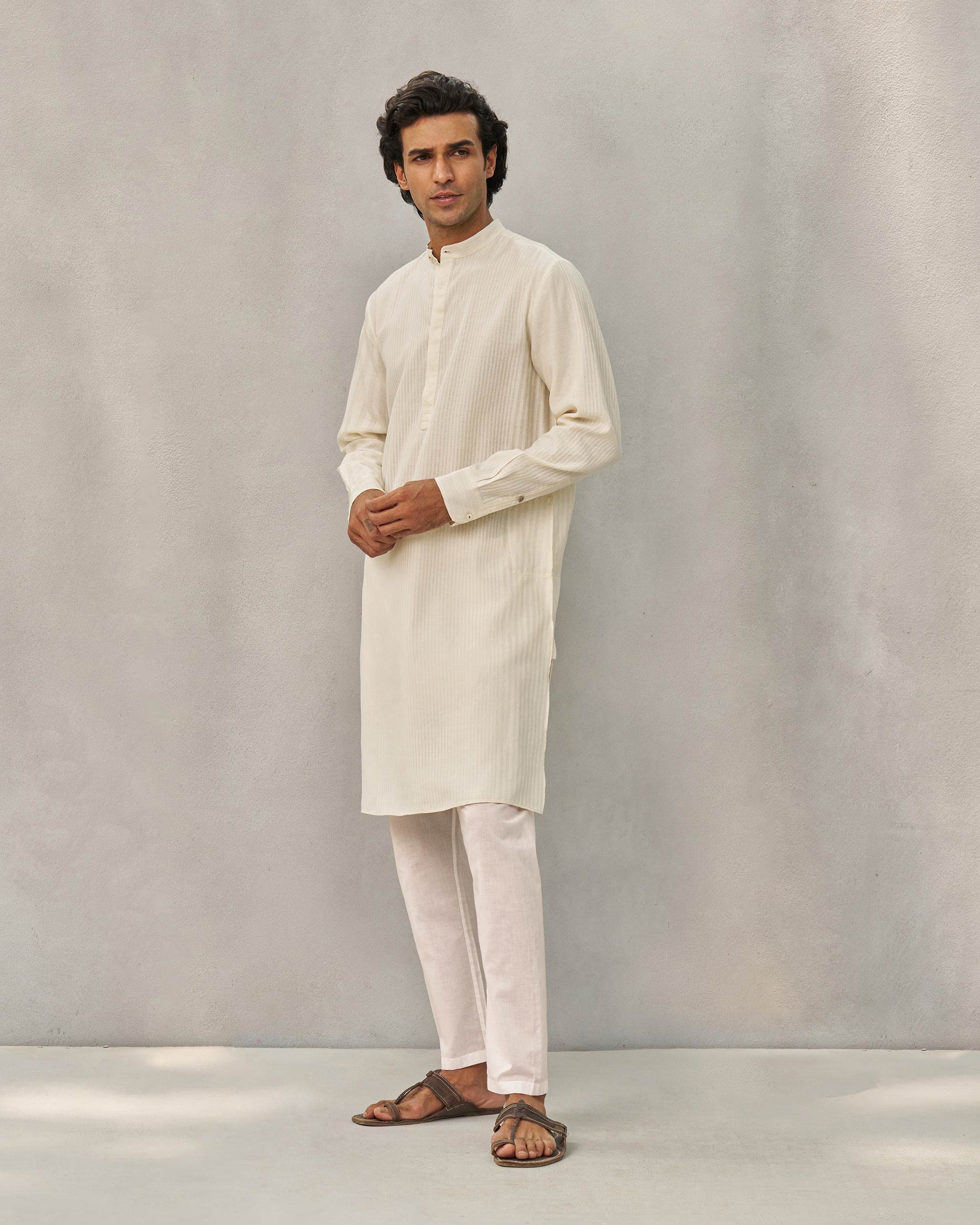 Neckband Kurta - Ivory - Image 7