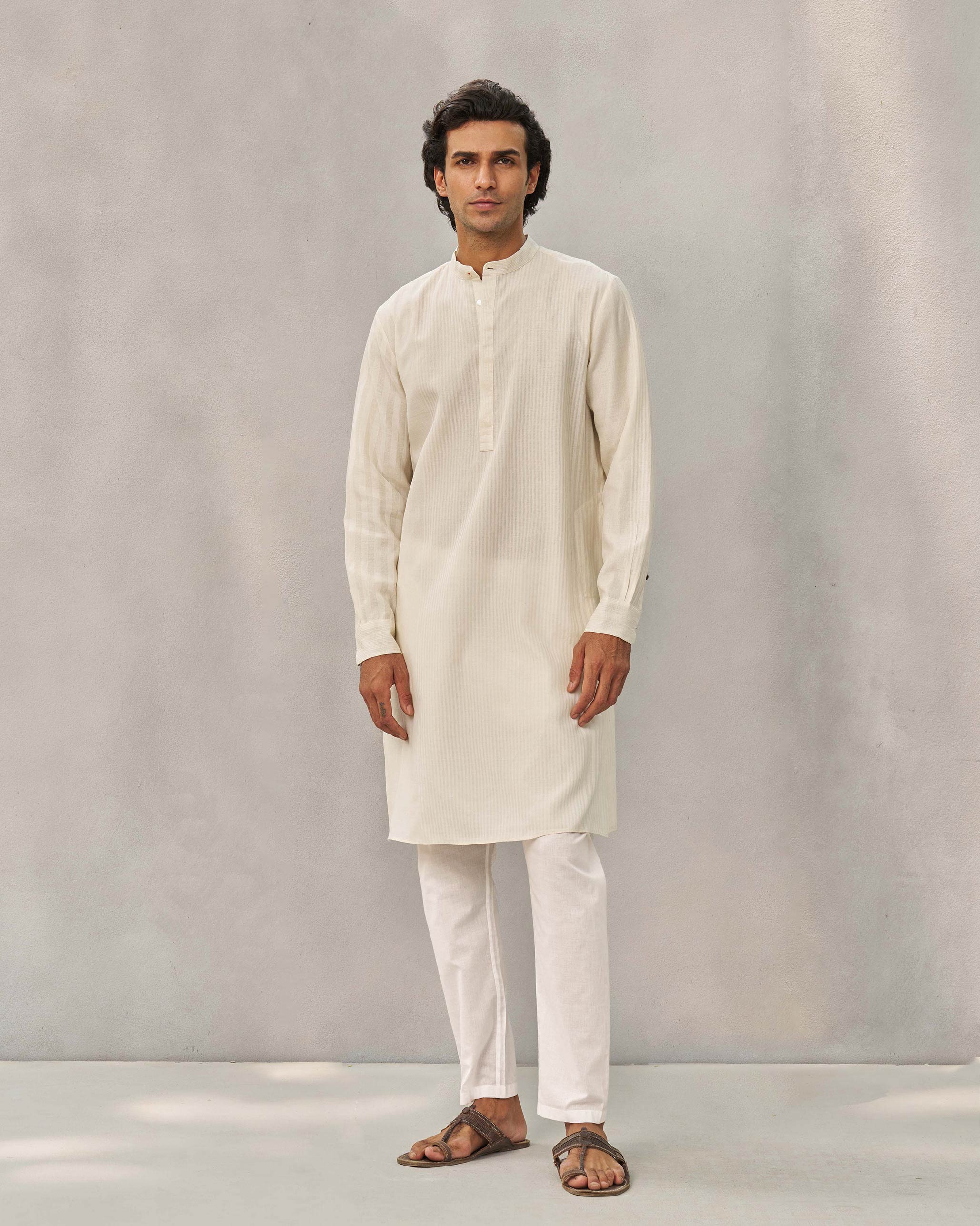 Neckband Kurta - Ivory - Image 8