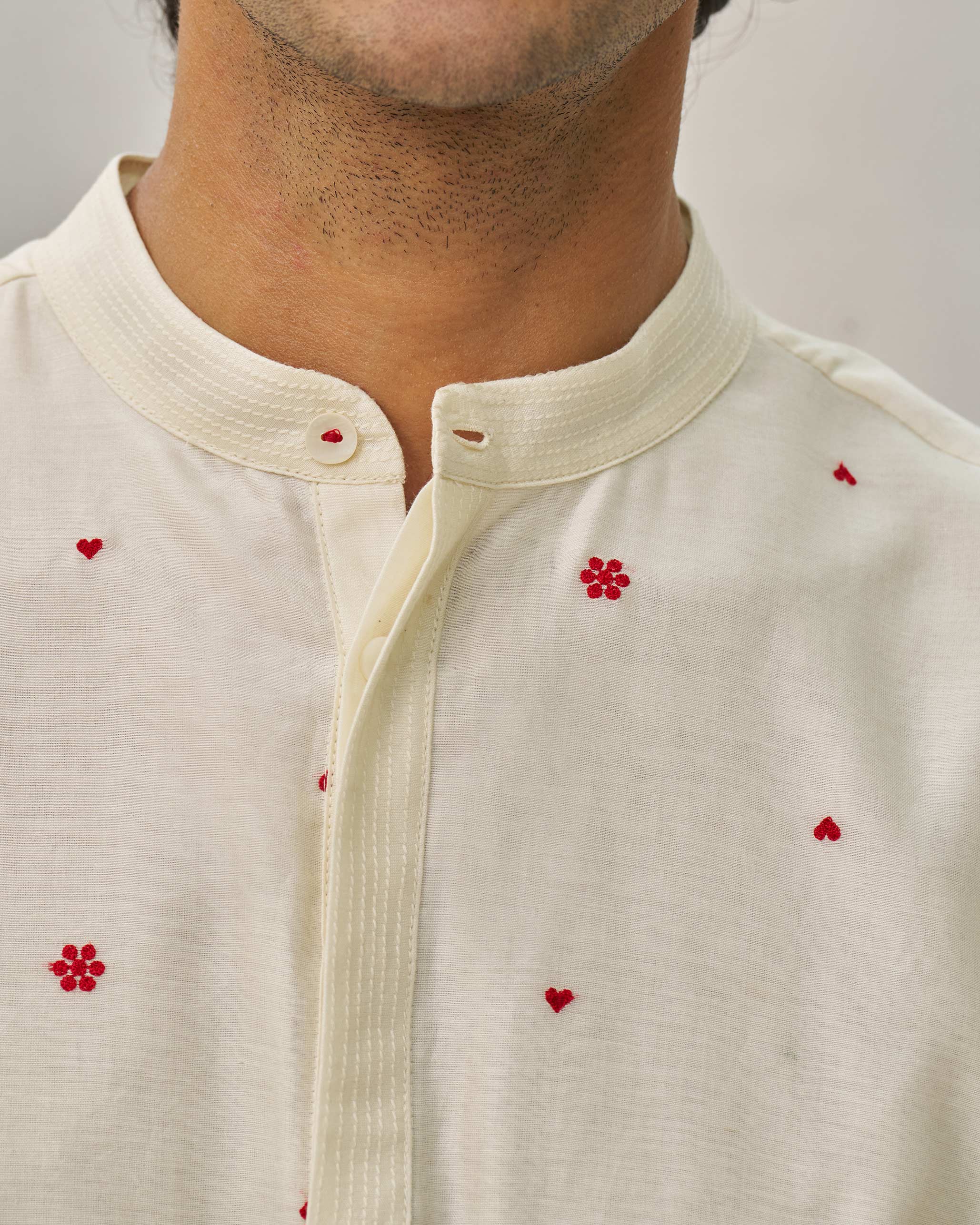 Neckband Kurta - Ivory - Image 3
