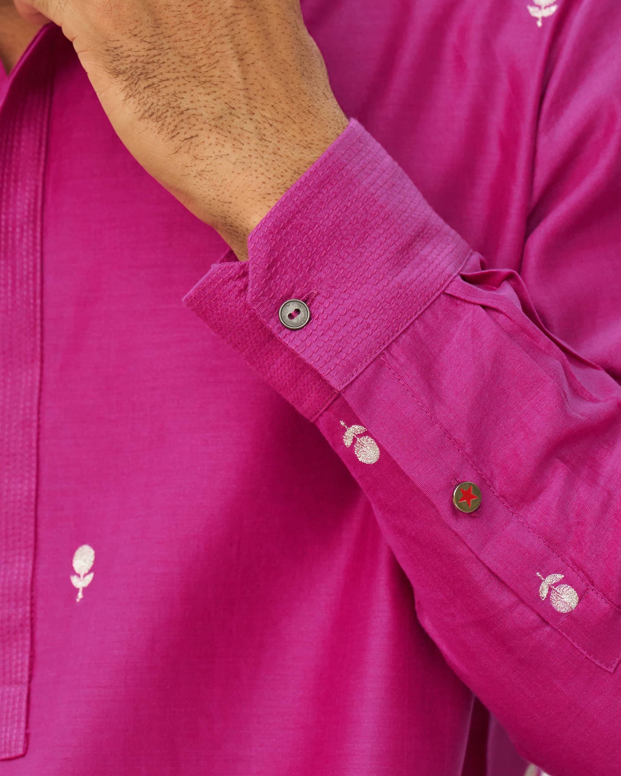 Neckband Kurta - Magenta - Image 2