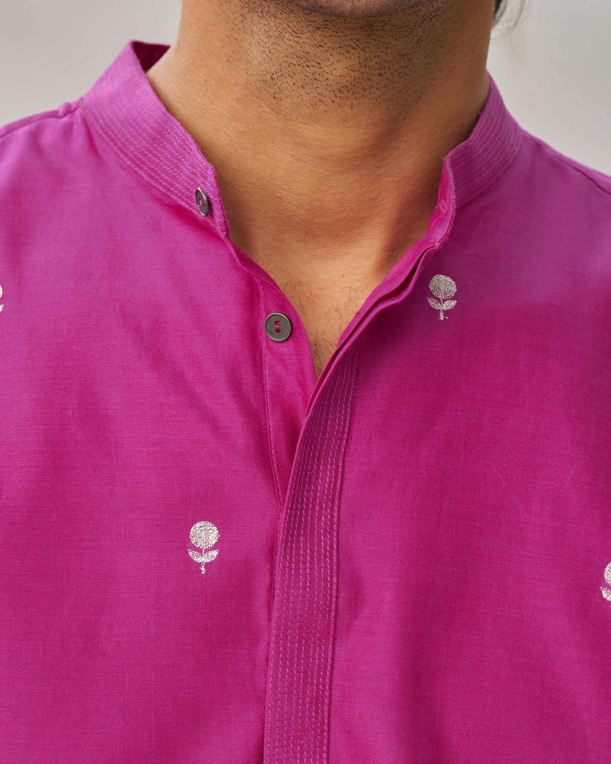 Neckband Kurta - Magenta - Image 3
