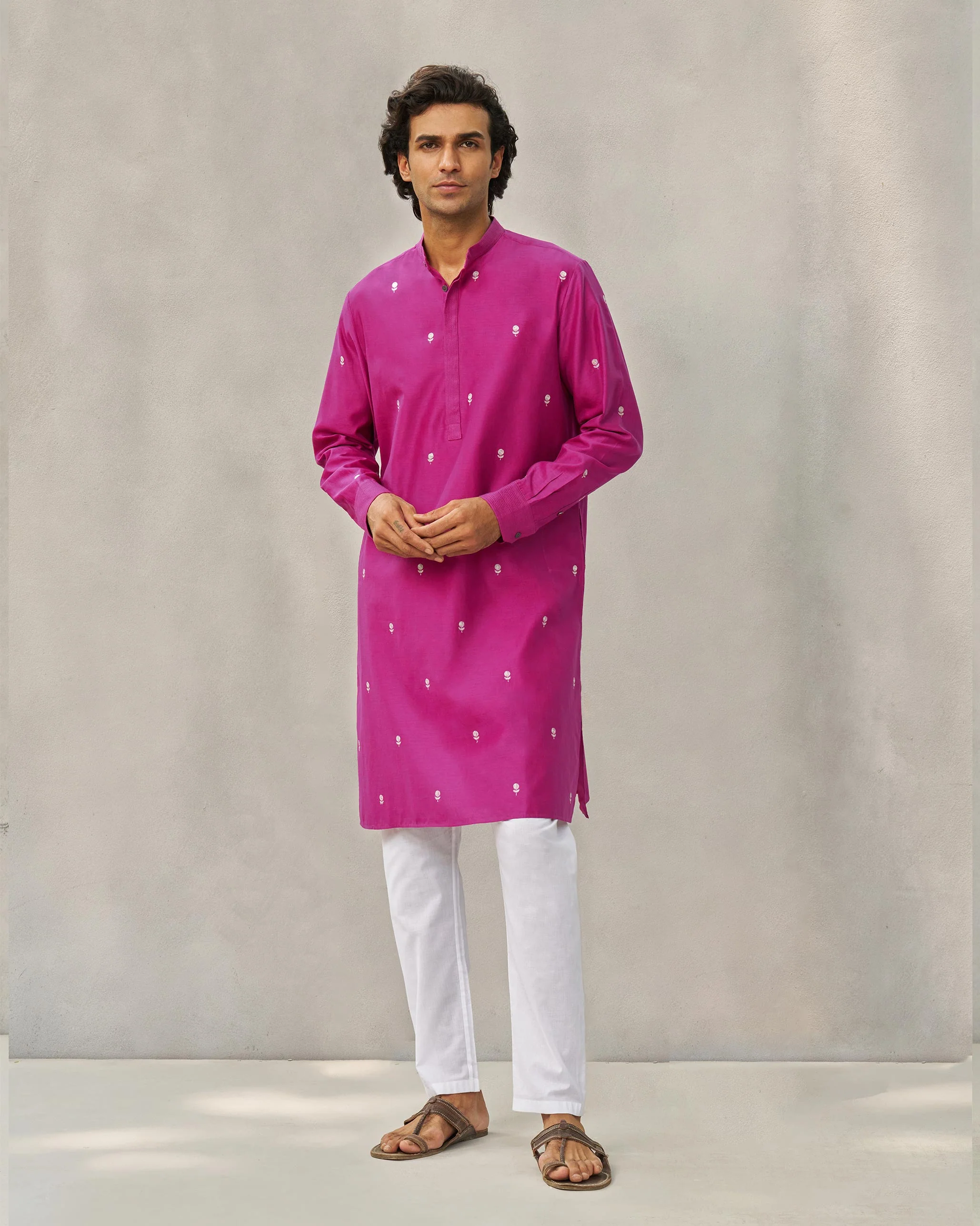 Neckband Kurta - Magenta - Image 4