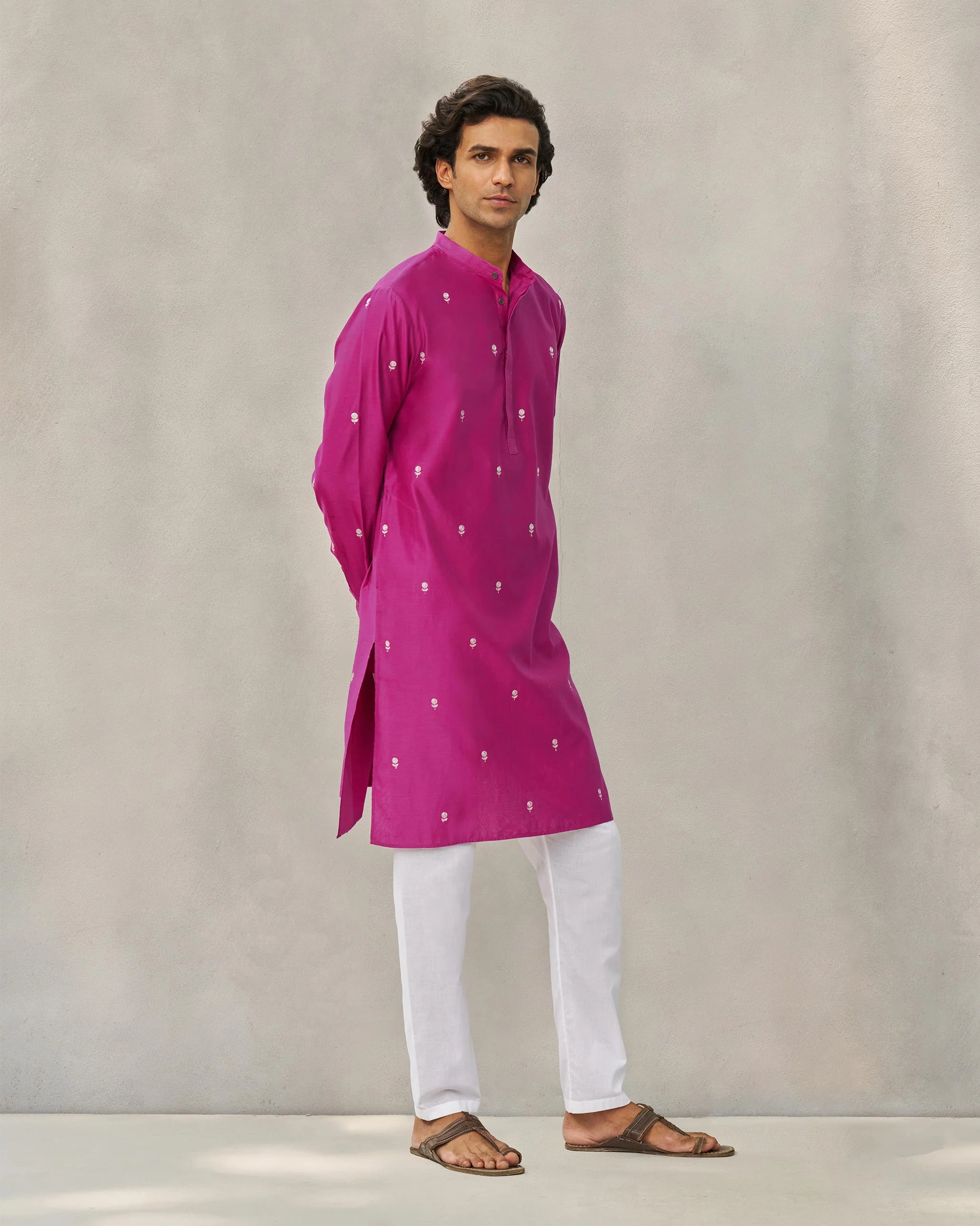 Neckband Kurta - Magenta - Image 5