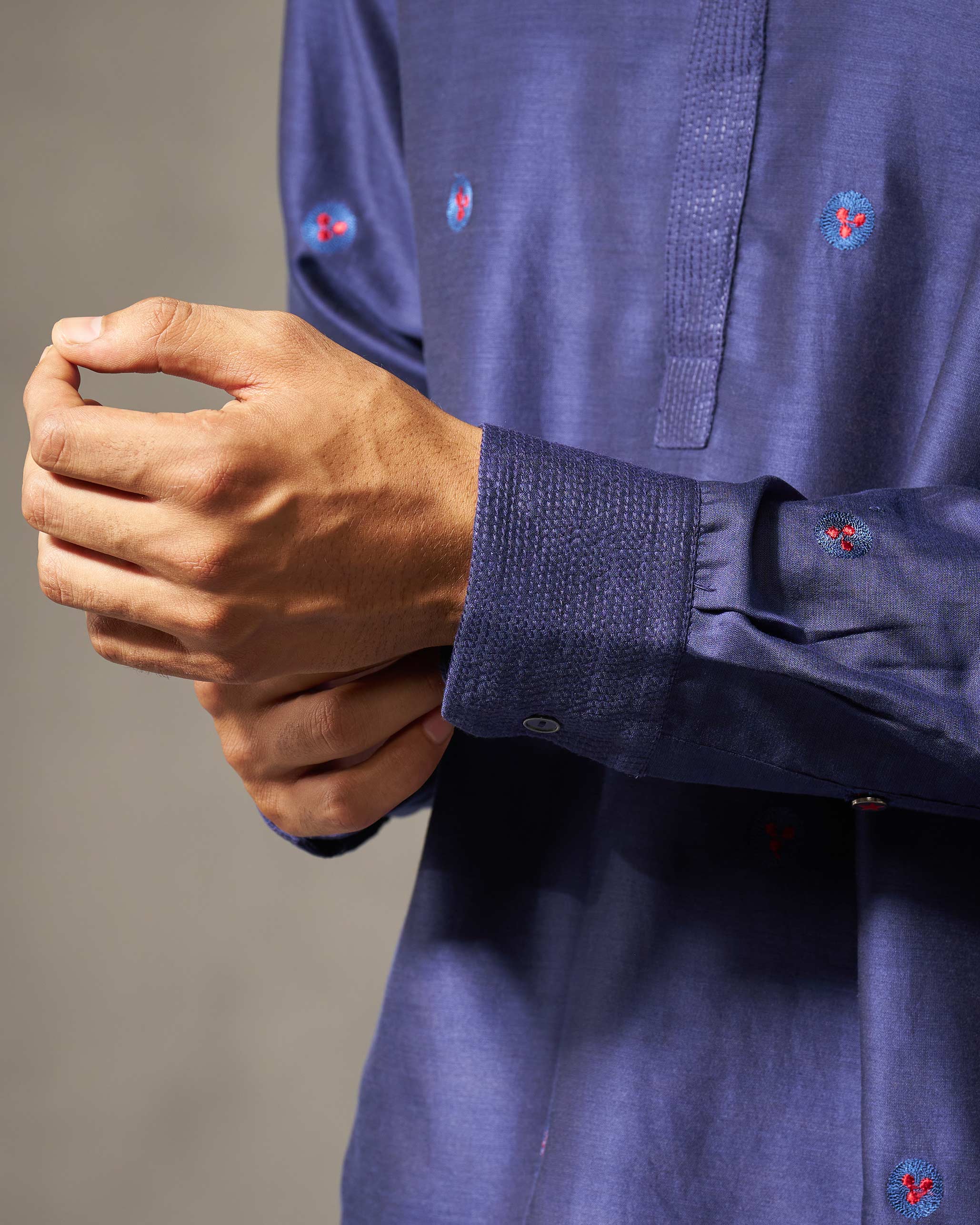 Neckband Kurta - Navy Embroidery - Image 2
