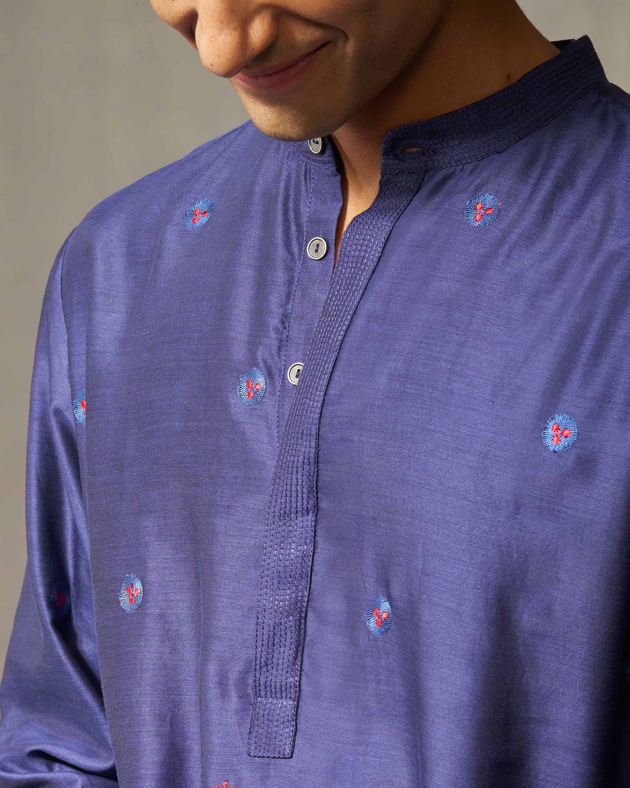 Neckband Kurta - Navy Embroidery - Image 3