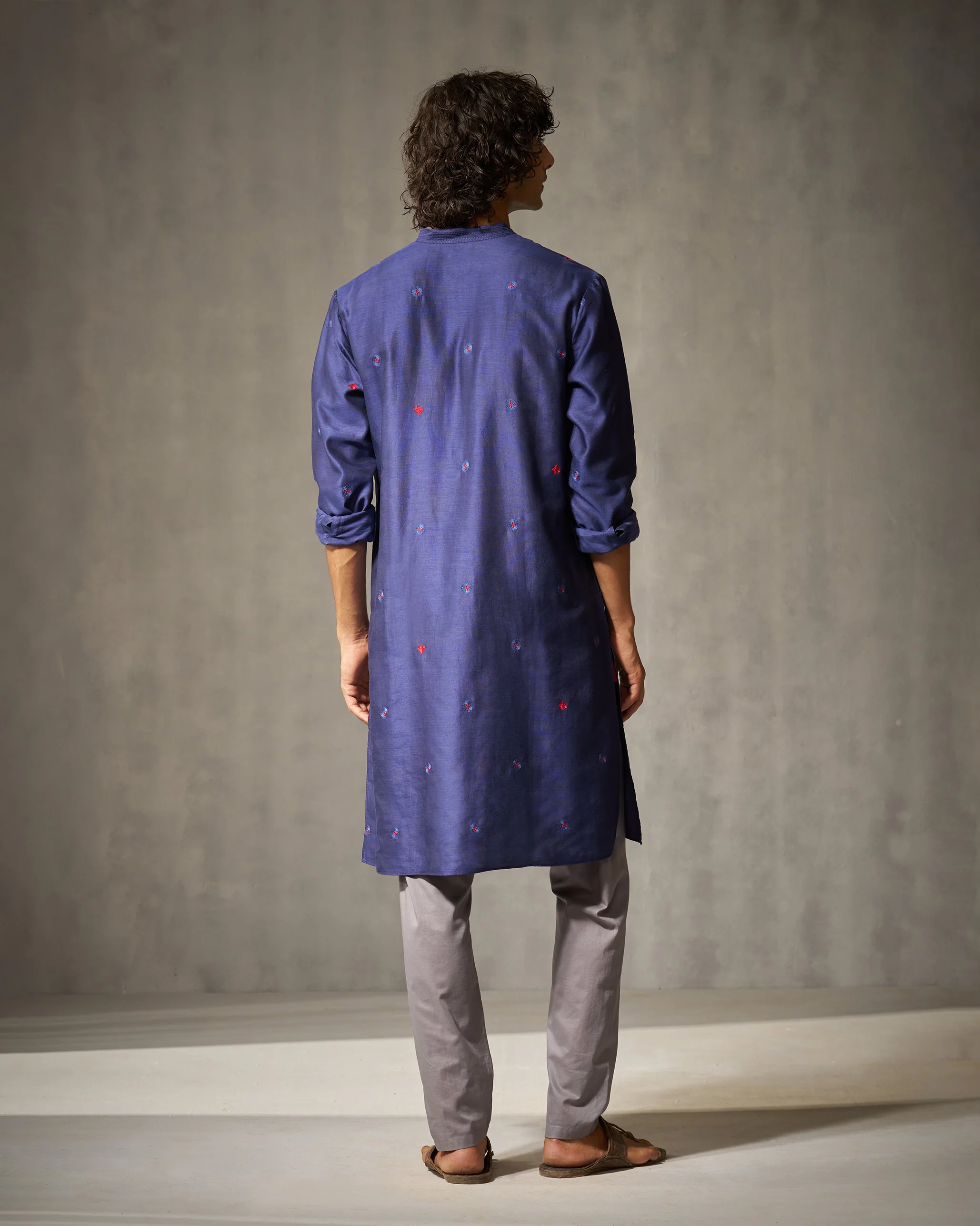 Neckband Kurta - Navy Embroidery - Image 4