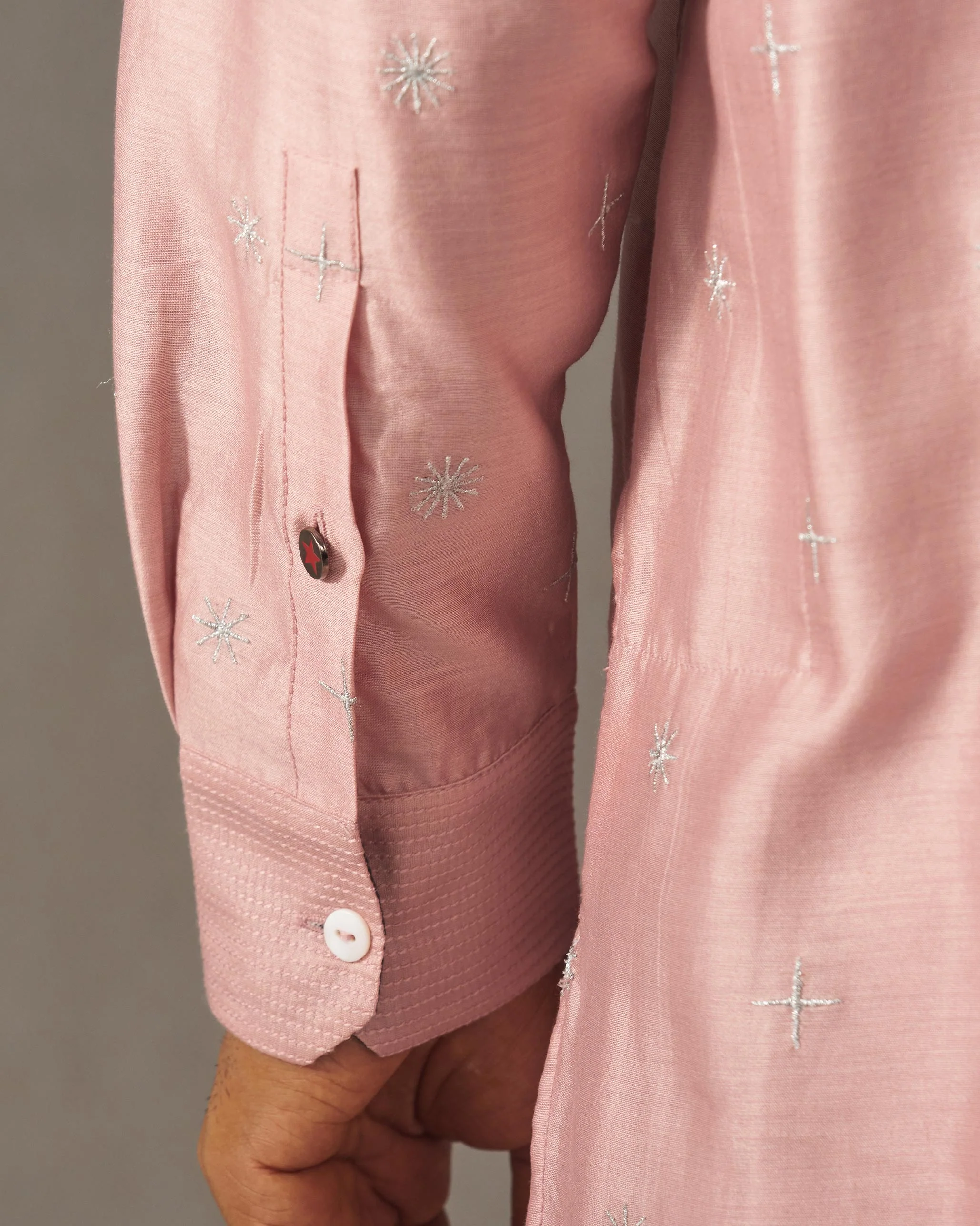 Neckband Kurta - Pink & Silver Embroidered - Image 3
