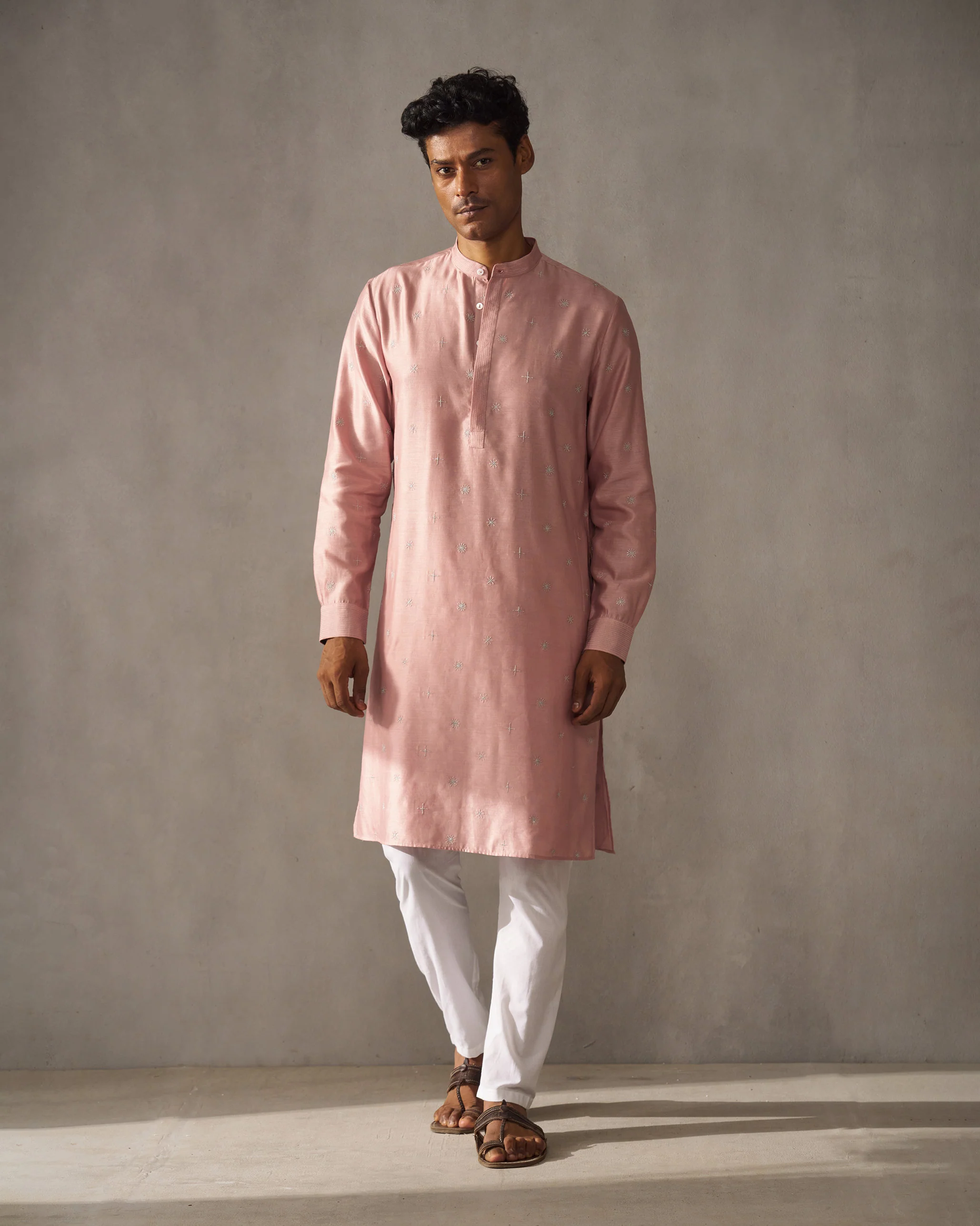 Neckband Kurta - Pink & Silver Embroidered - Image 4