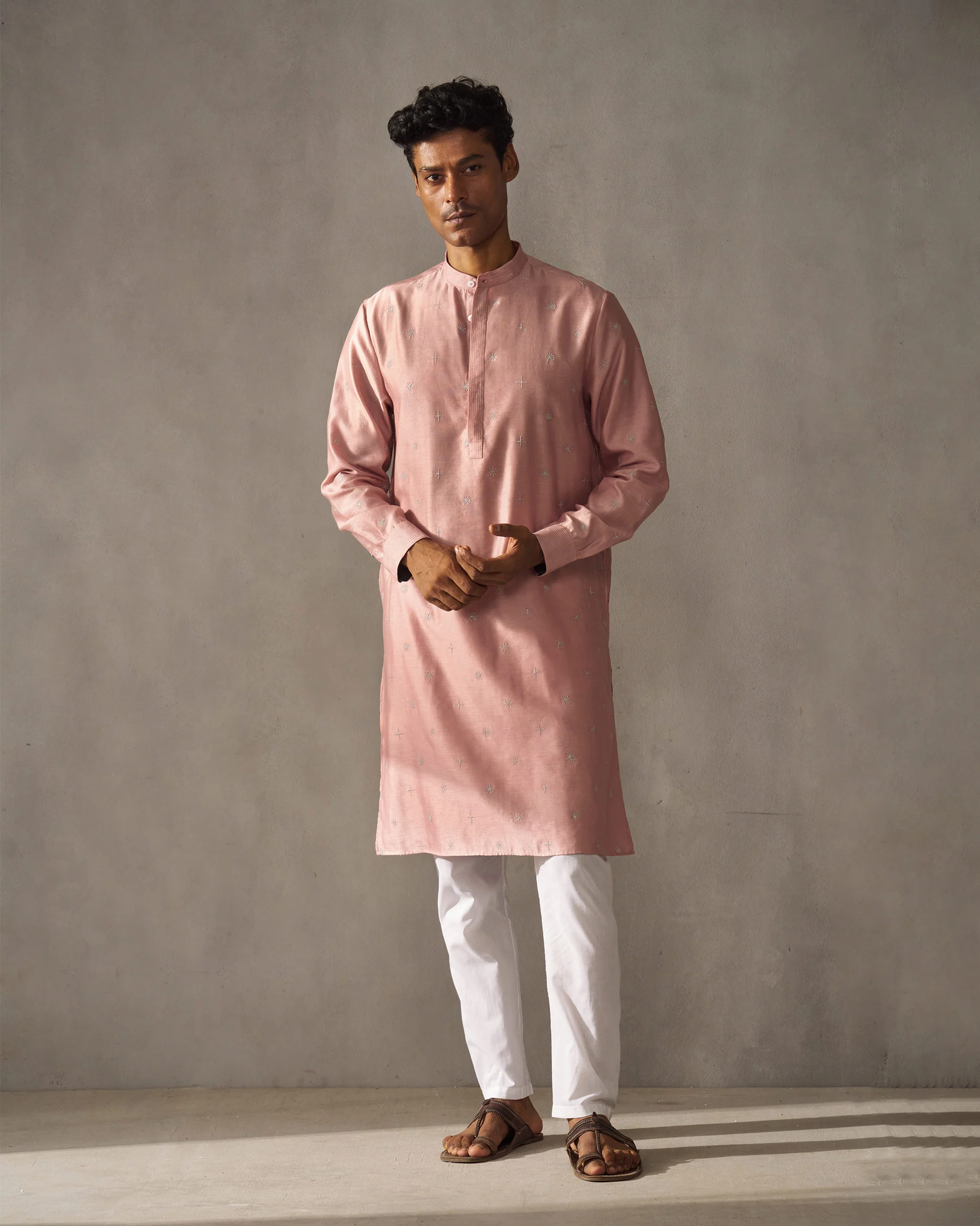 Neckband Kurta - Pink & Silver Embroidered - Image 5