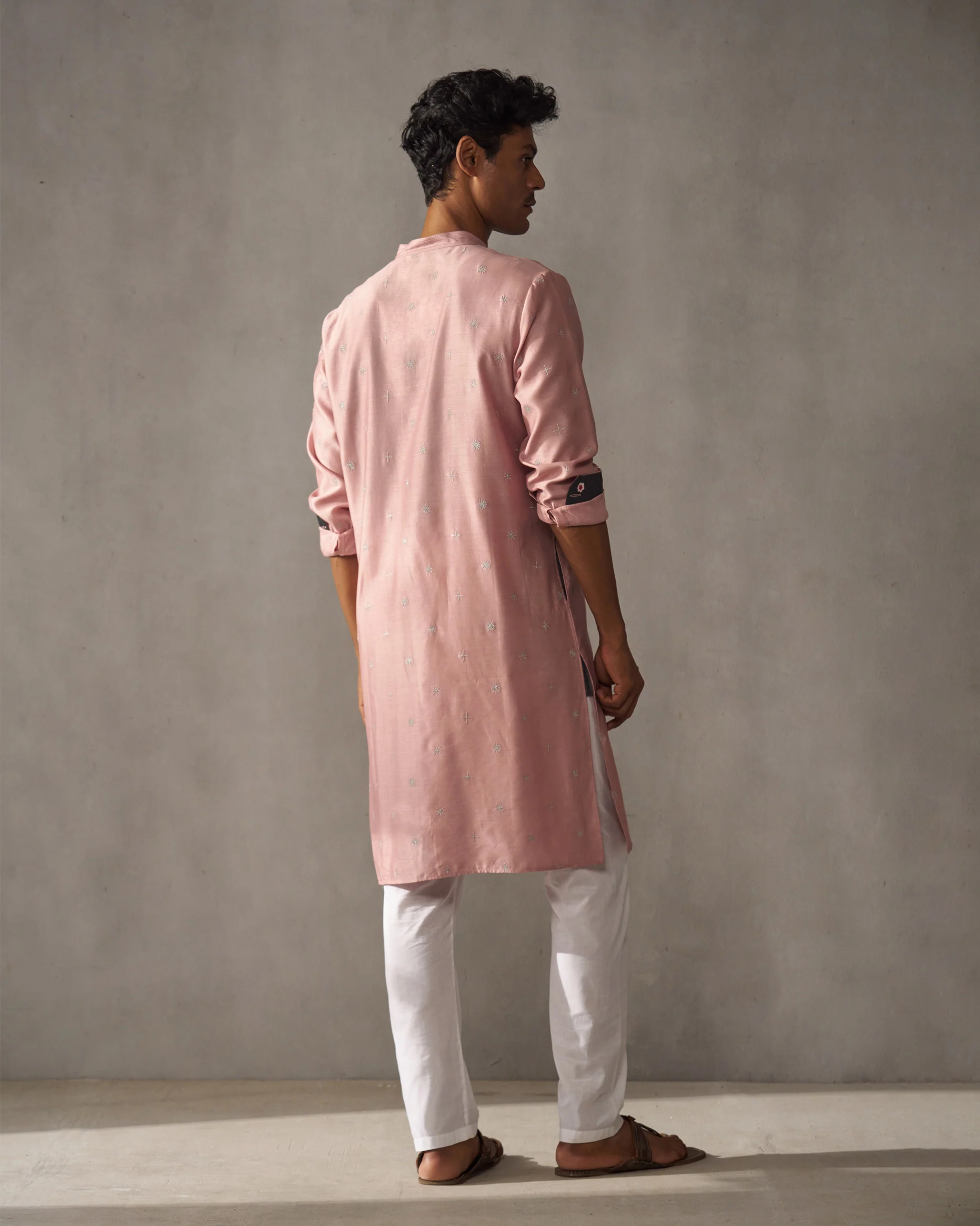 Neckband Kurta - Pink & Silver Embroidered - Image 6