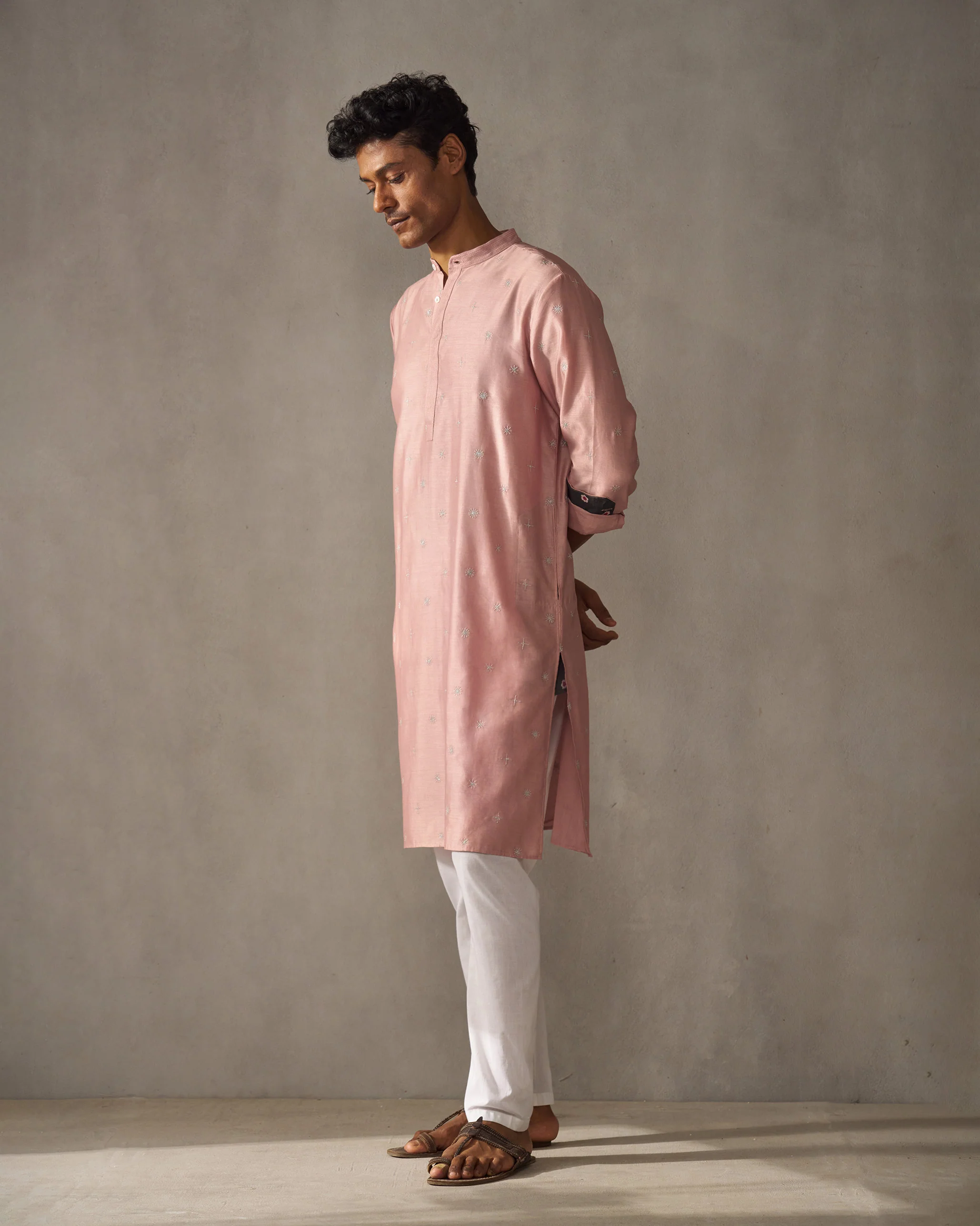 Neckband Kurta - Pink & Silver Embroidered - Image 7