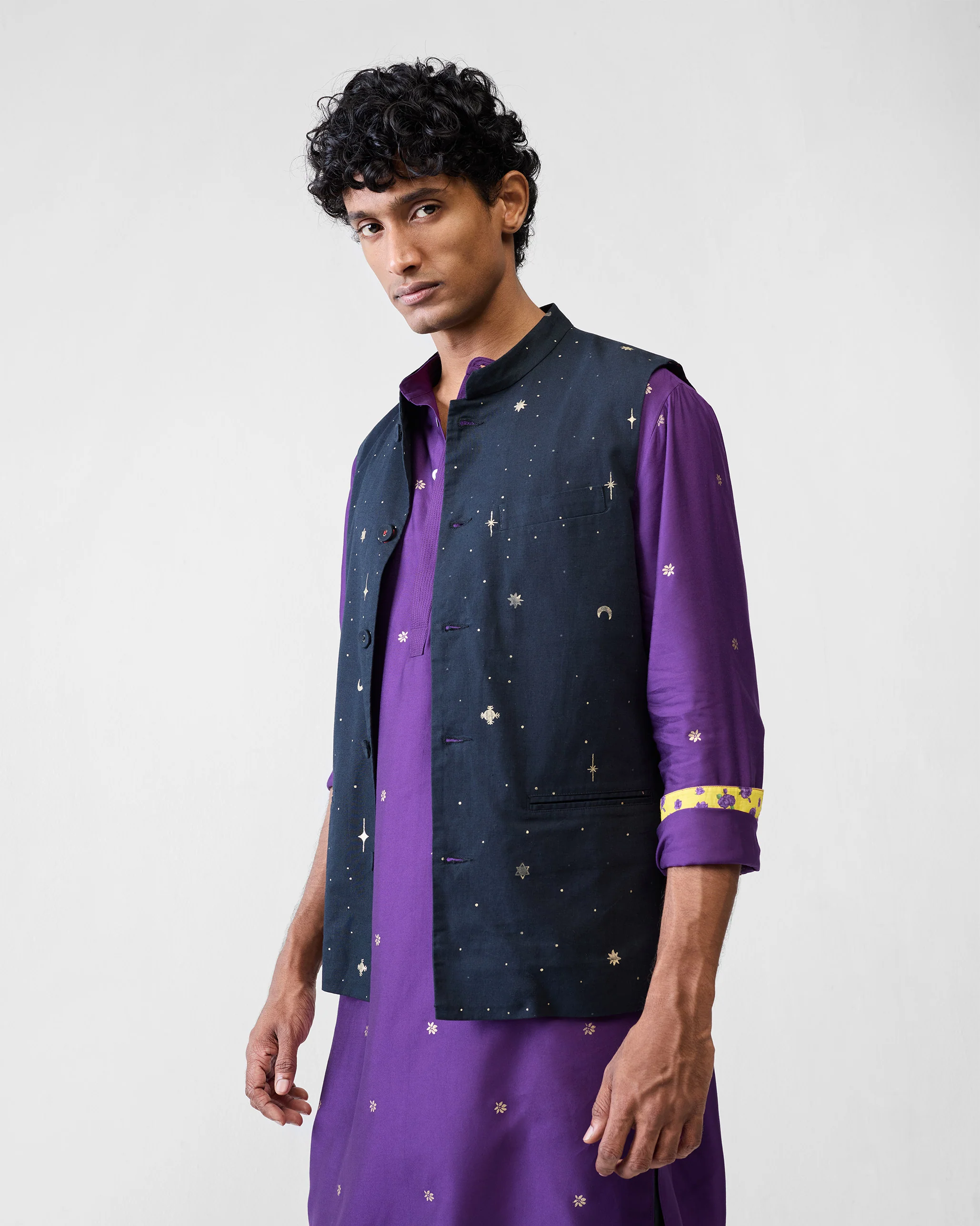 Neckband Kurta - Purple Printed - Image 9